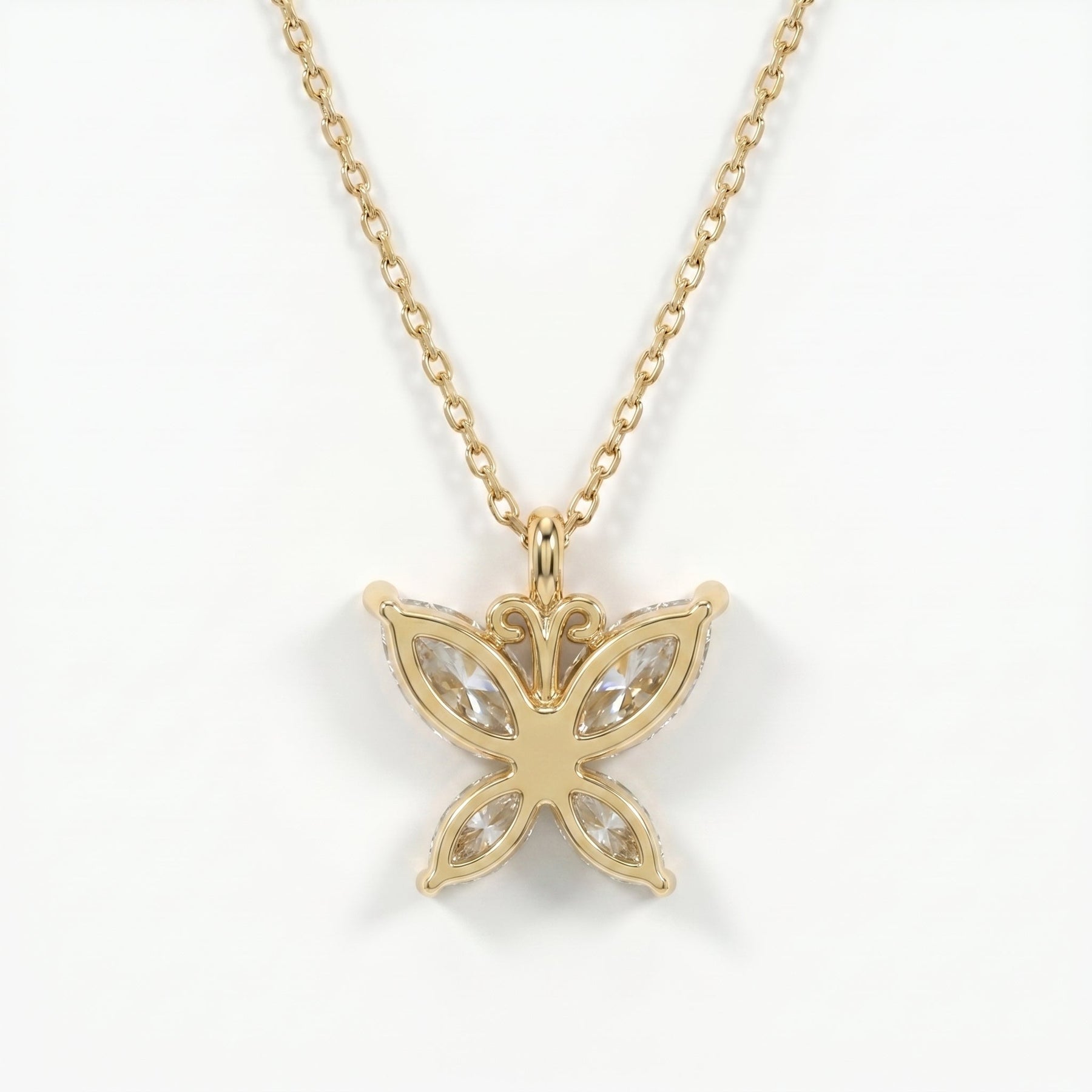 Butterfly Design Marquise Diamond Pendant Necklace