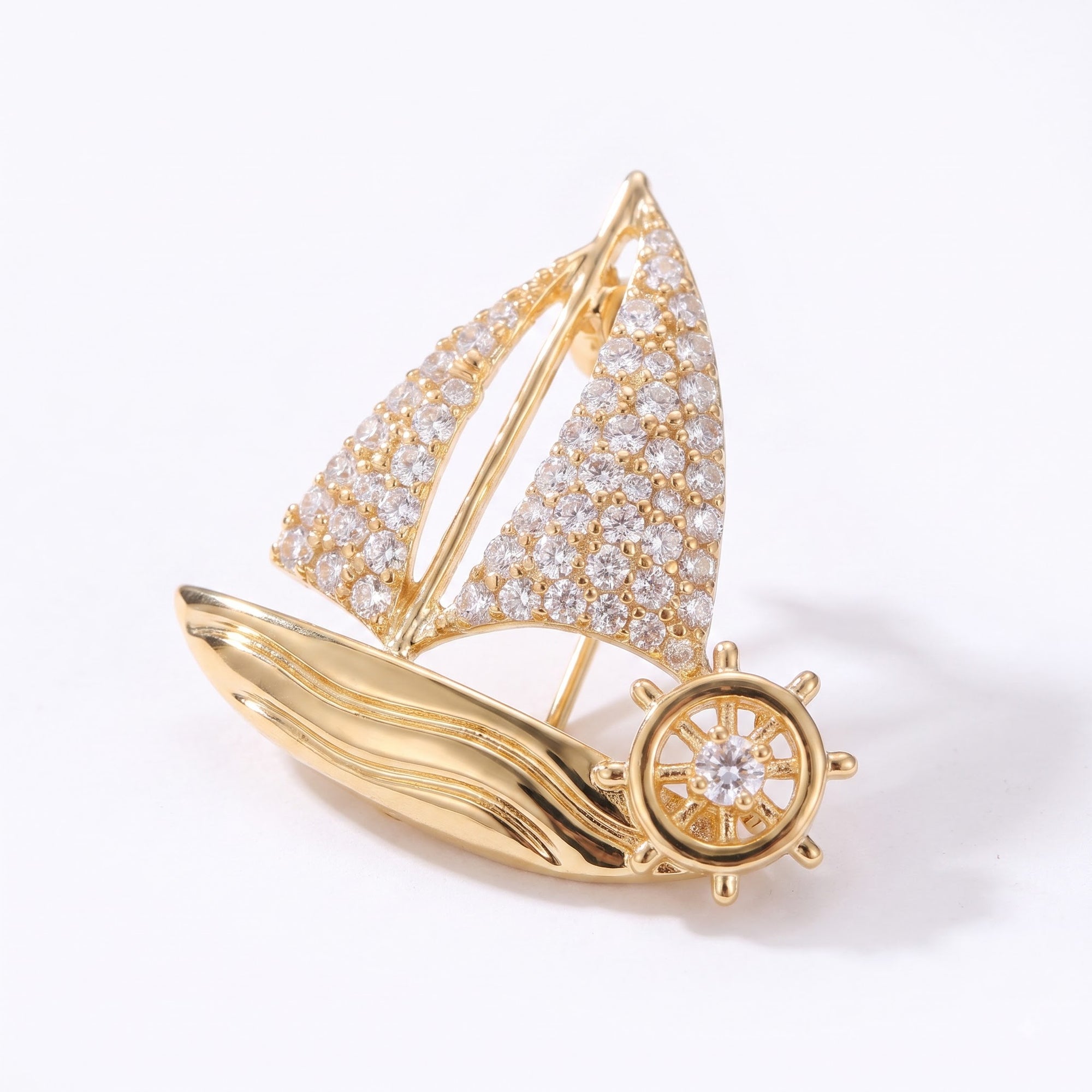 Luxury Diamond Sailboat Lapel Pin / Brooch