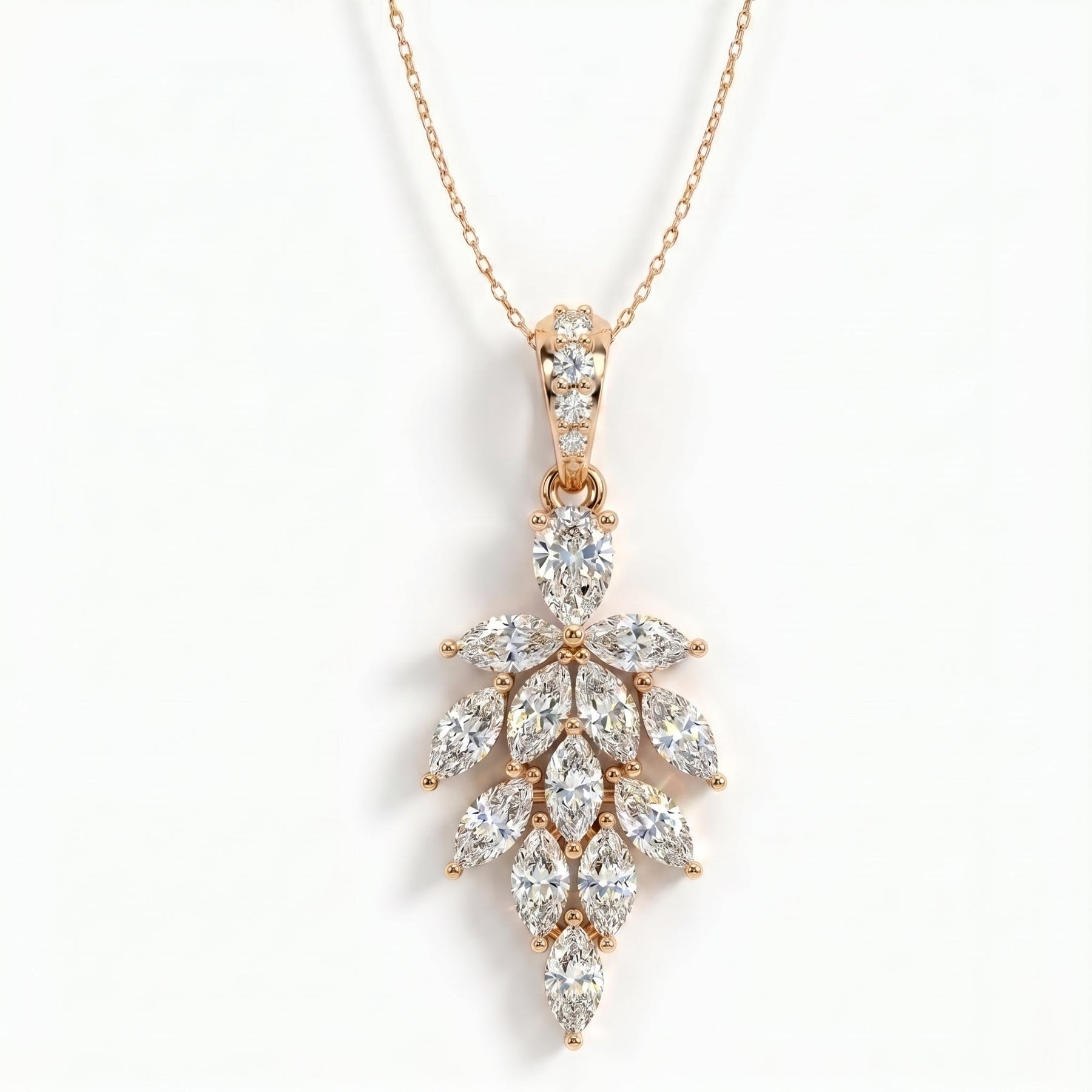 Marquise & Pear Cut Diamond Floral Pendant Necklace