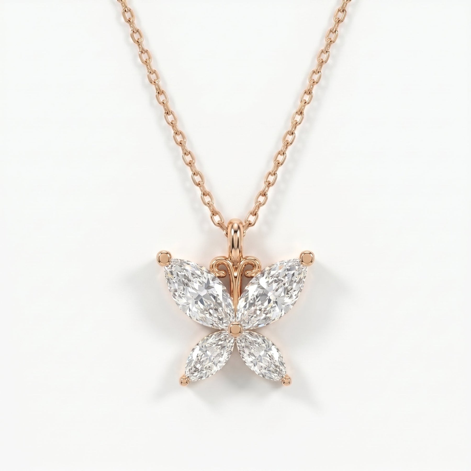 Butterfly Design Marquise Diamond Pendant Necklace