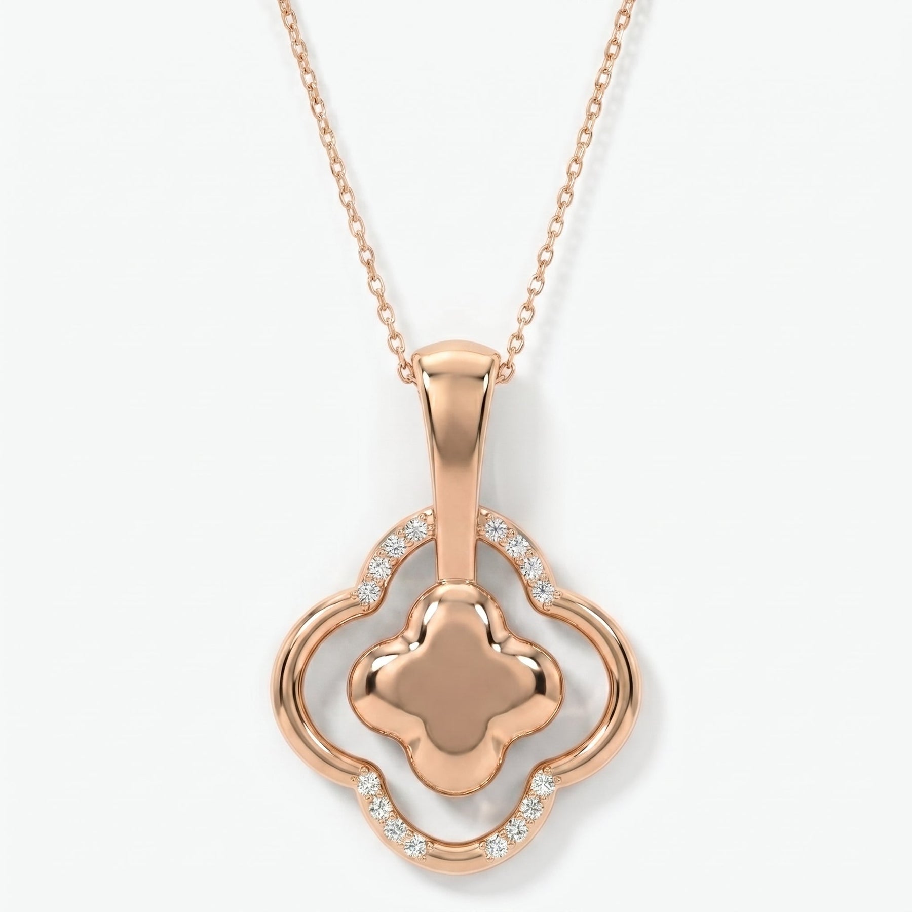 Round Diamond Elegant Clover Bloom Pendant Necklace