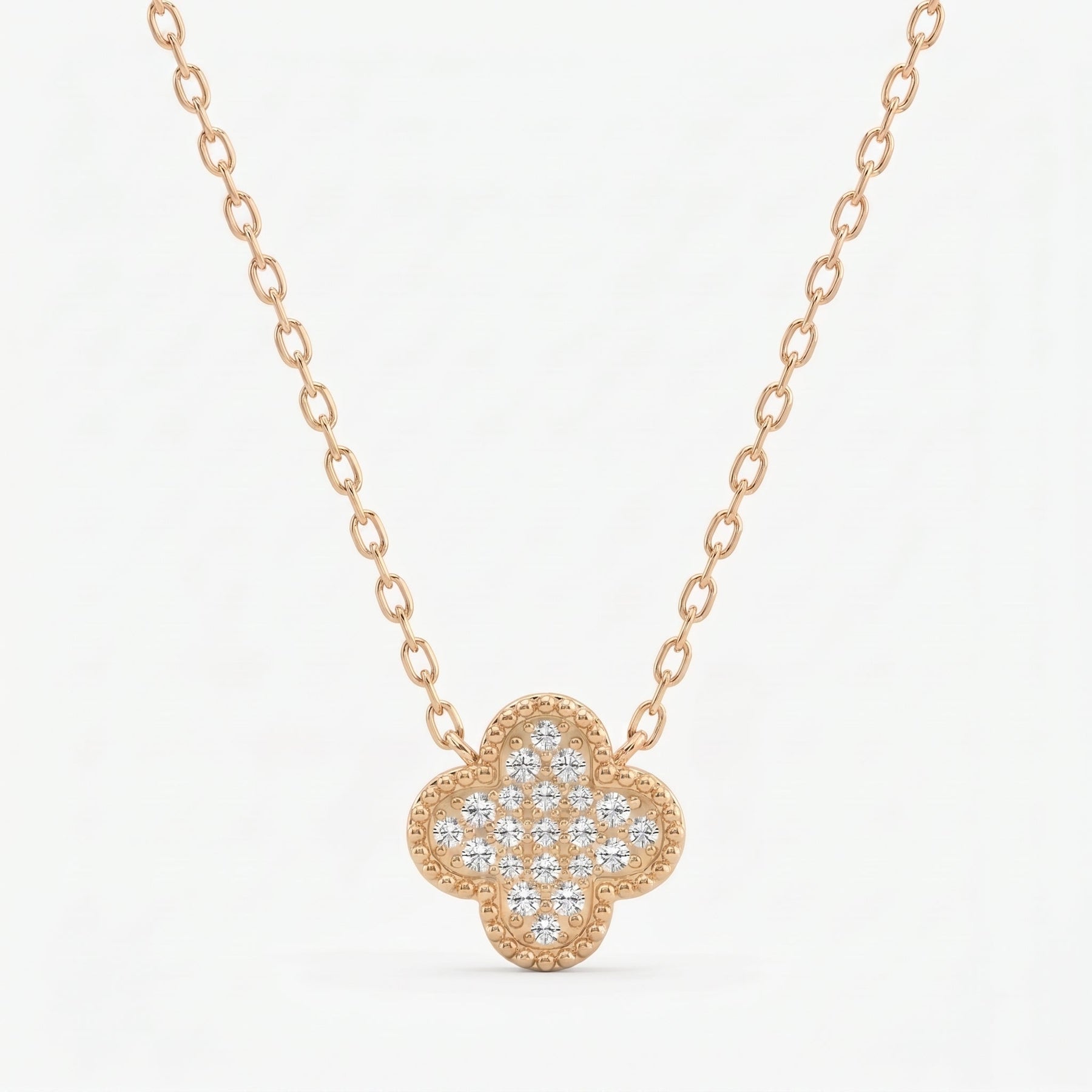 Clover Diamond Heritage Necklace – Pavé Quatrefoil Charm Jewelry