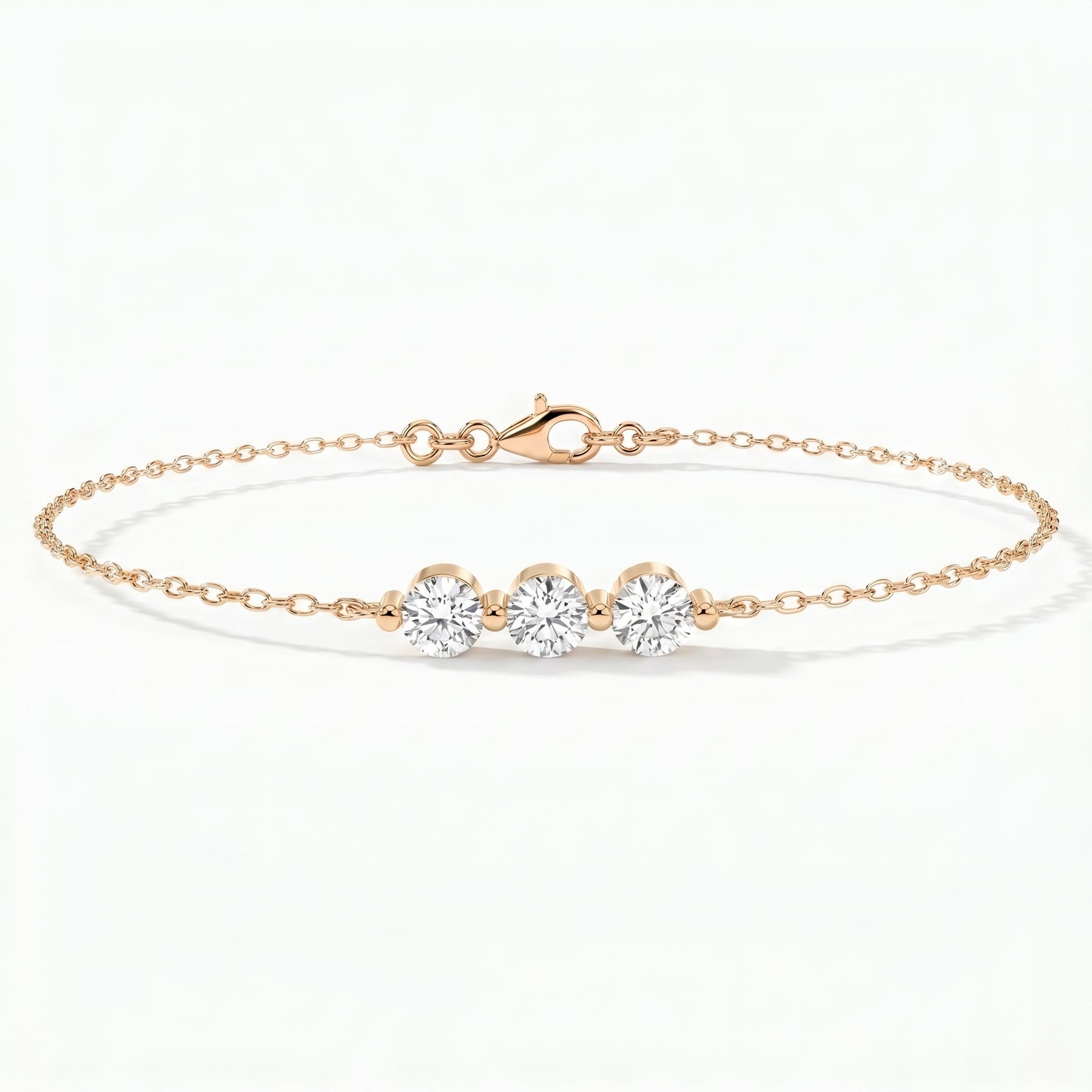 Round Diamond Timeless Trinity Bezel Set Chain Bracelet