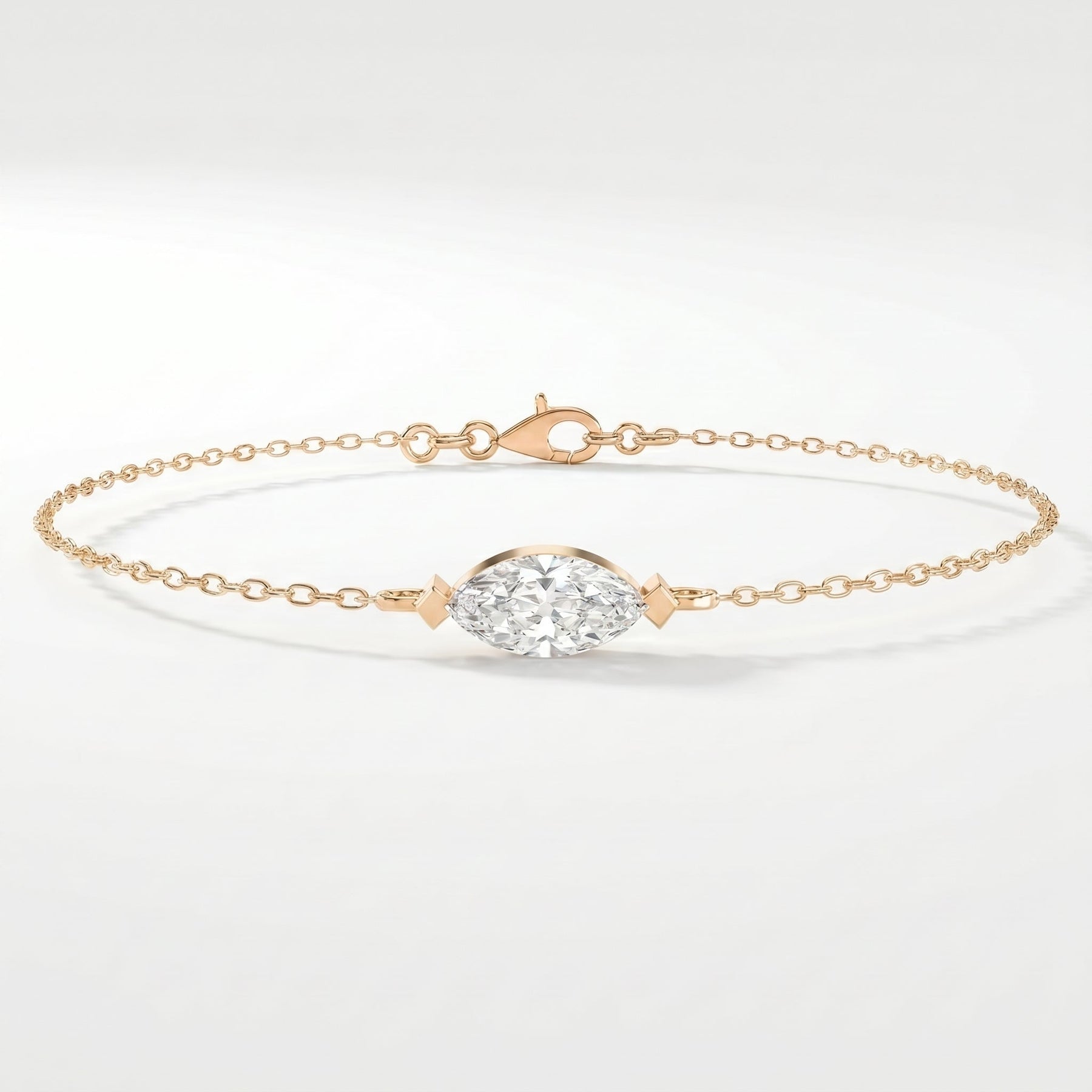 Elegant Marquise Diamond Solitaire Chain Bracelet