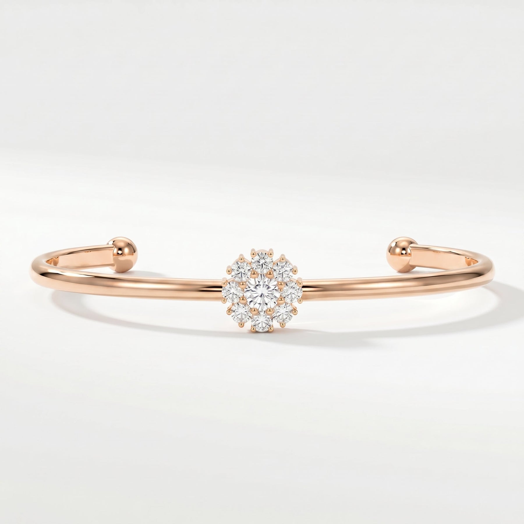 Floral Diamond Cluster Open Cuff Bracelet