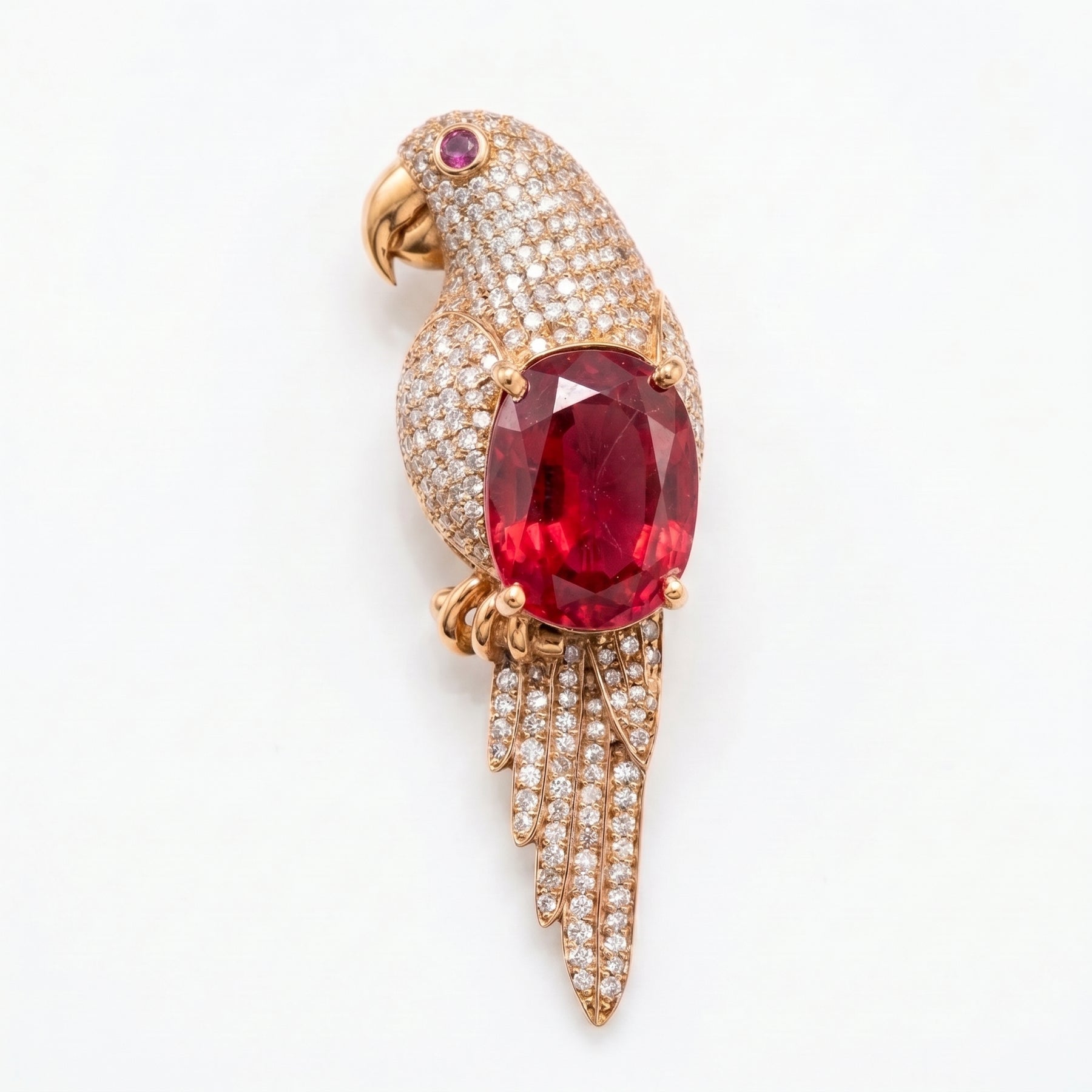 Luxury Oval Ruby Parrot Brooch