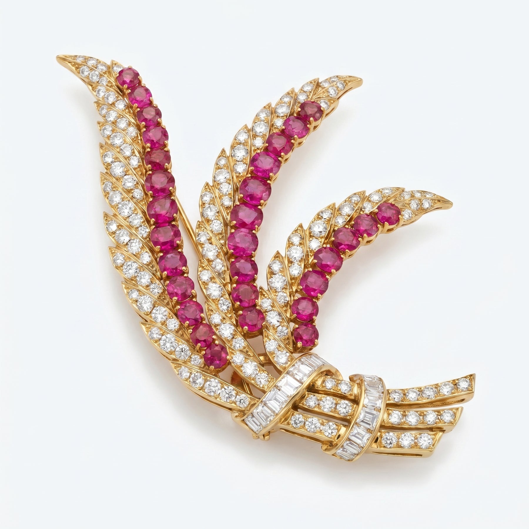 Luxury Feather & Ruby Brooch
