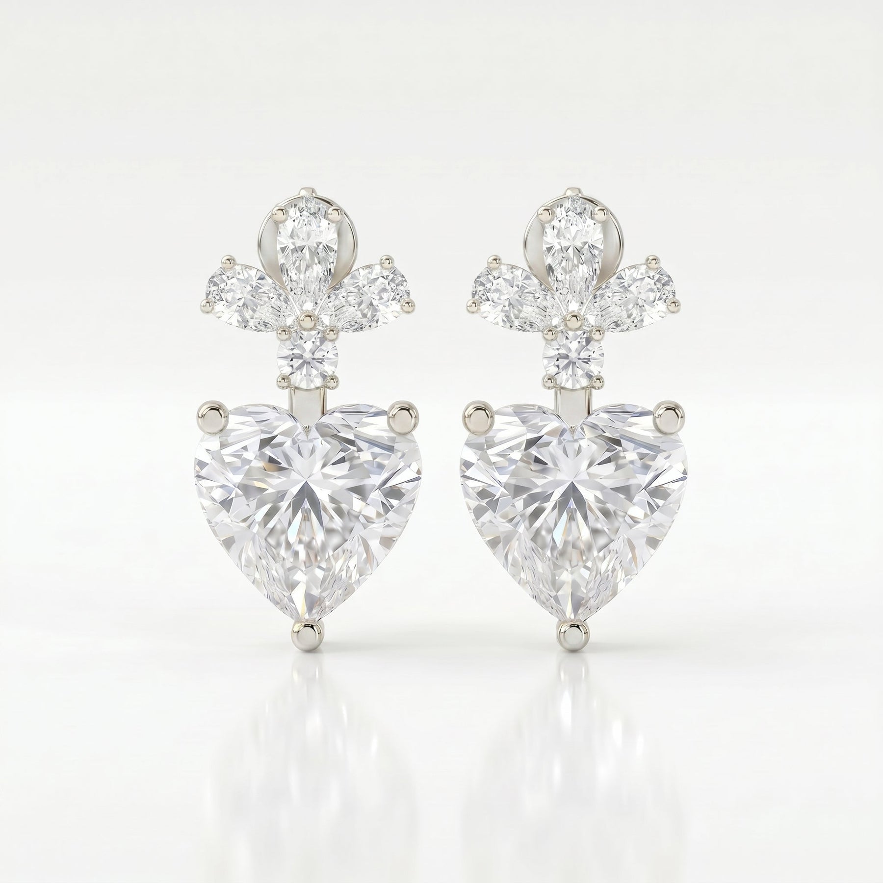 Floral Cluster Heart Diamond Drop Earring