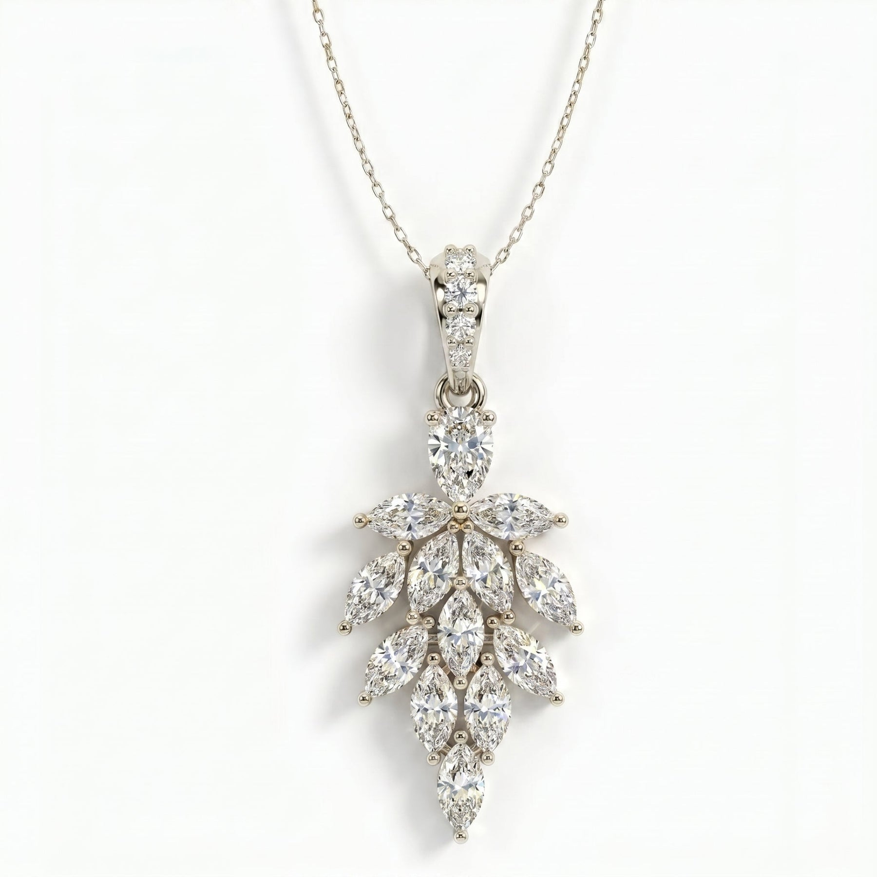Marquise & Pear Cut Diamond Floral Pendant Necklace