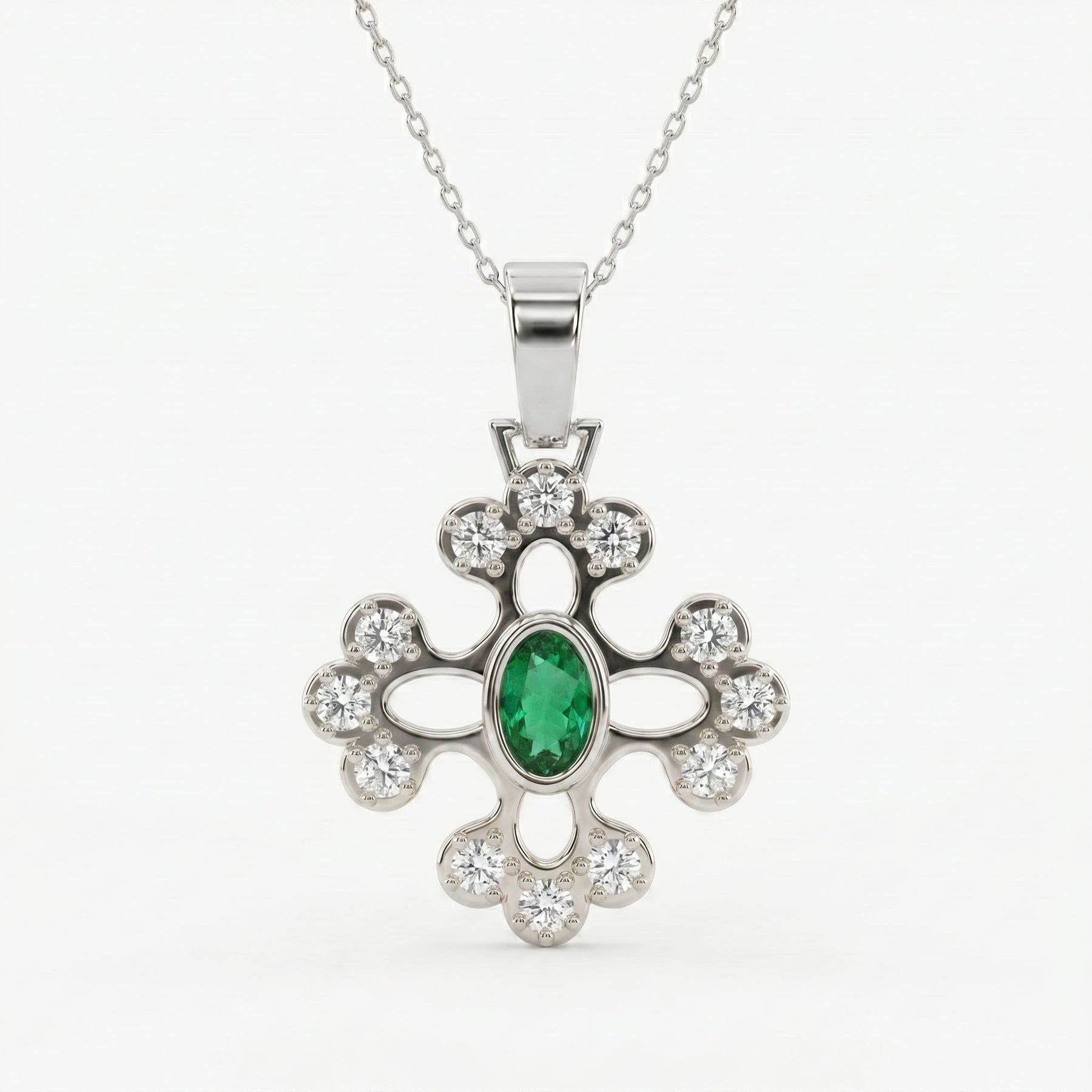 Elegant Round Diamond Floral Pendant Necklace
