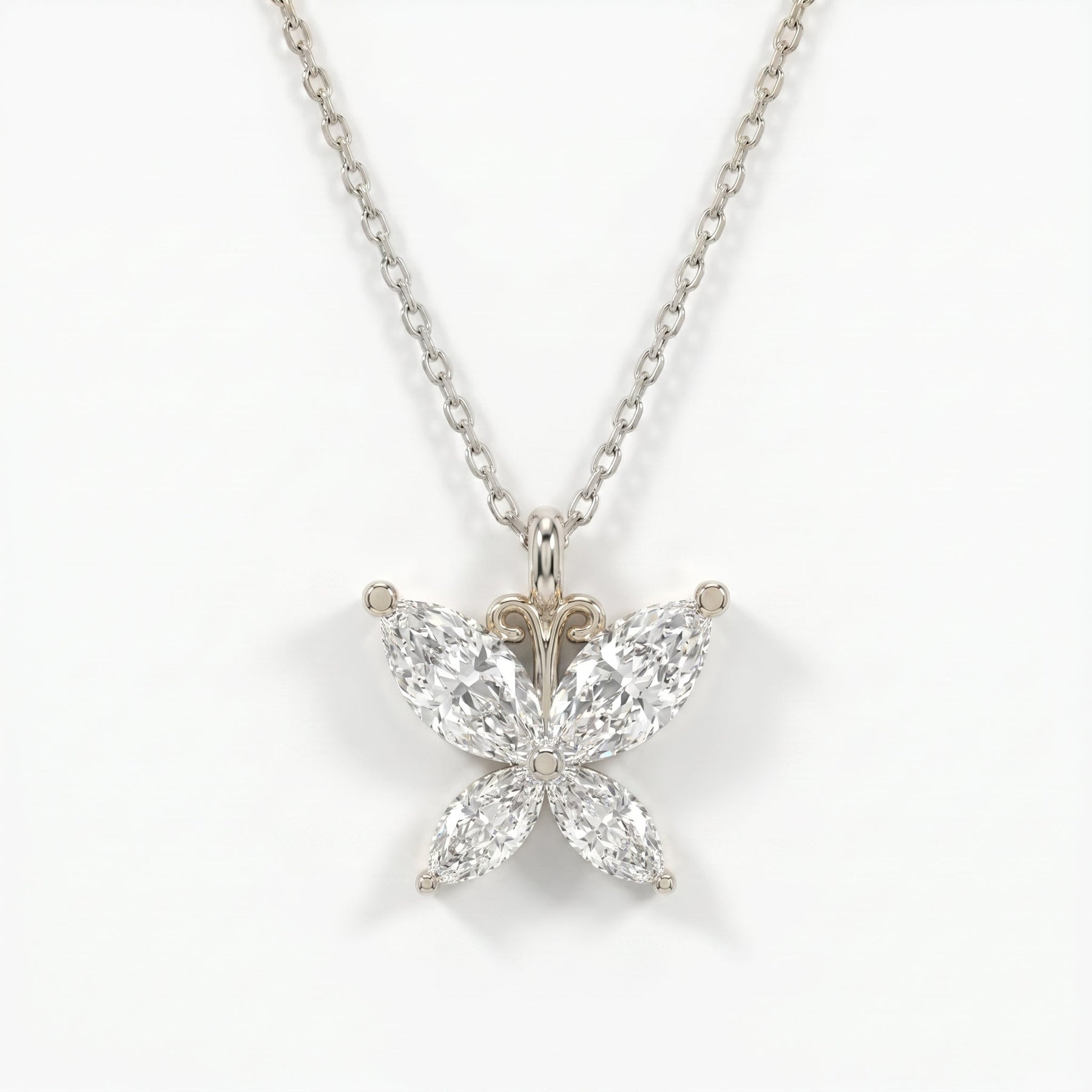Butterfly Design Marquise Diamond Pendant Necklace