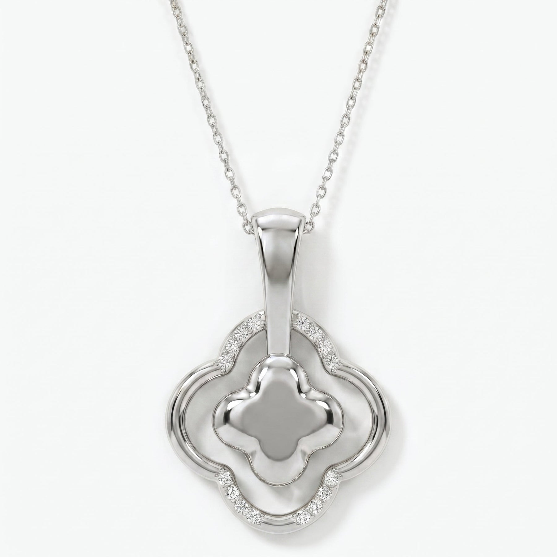 Round Diamond Elegant Clover Bloom Pendant Necklace