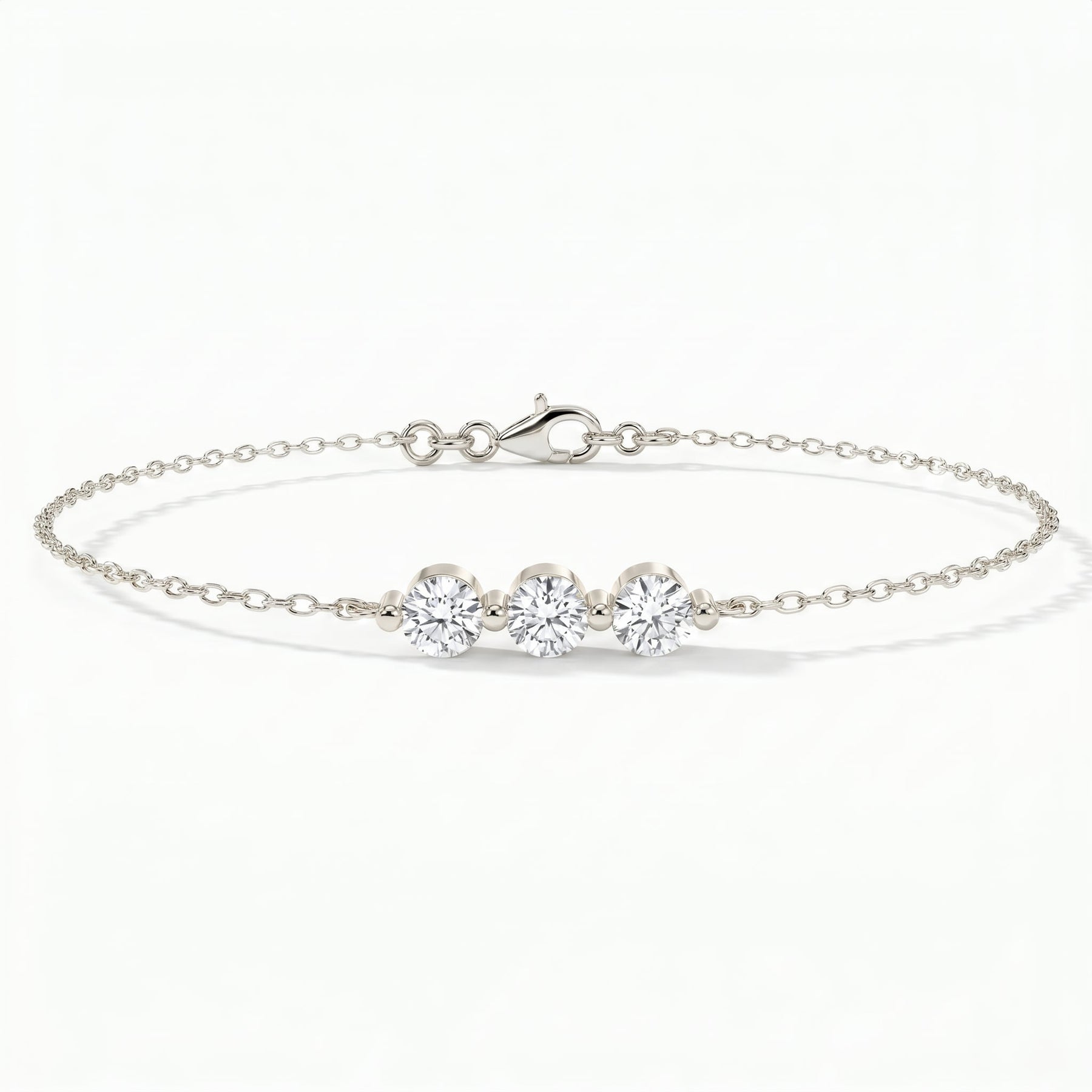 Round Diamond Timeless Trinity Bezel Set Chain Bracelet