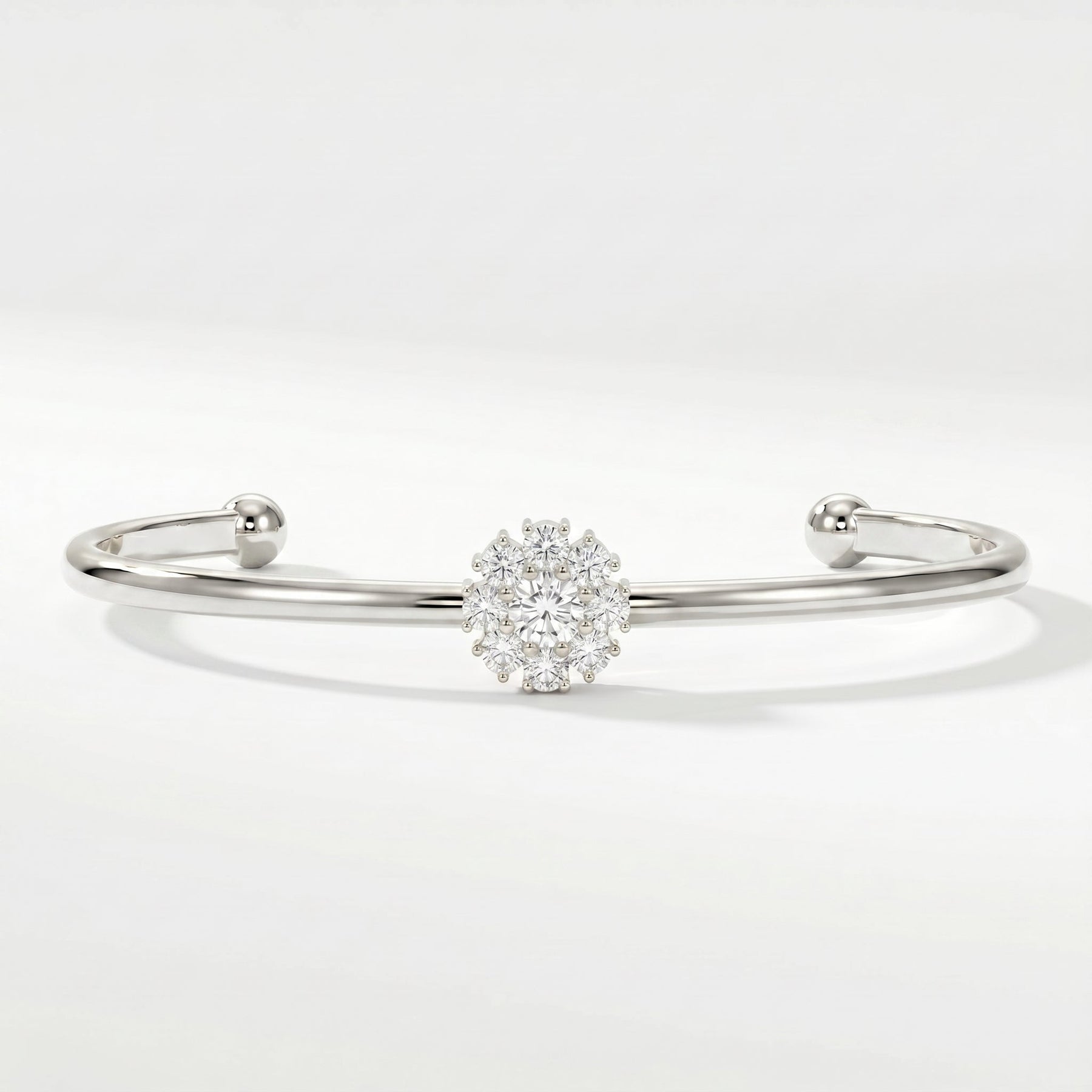 Floral Diamond Cluster Open Cuff Bracelet