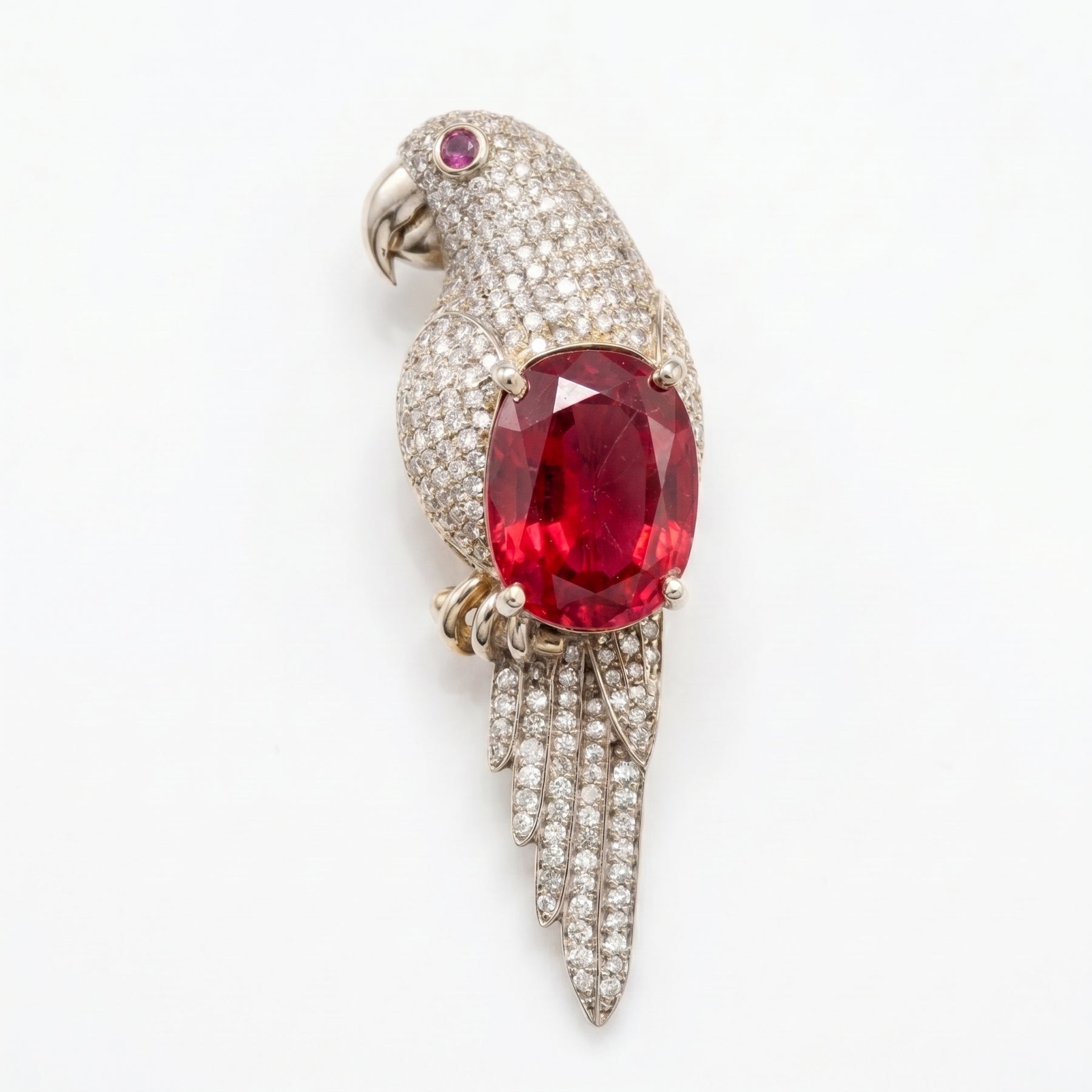 Luxury Oval Ruby Parrot Brooch
