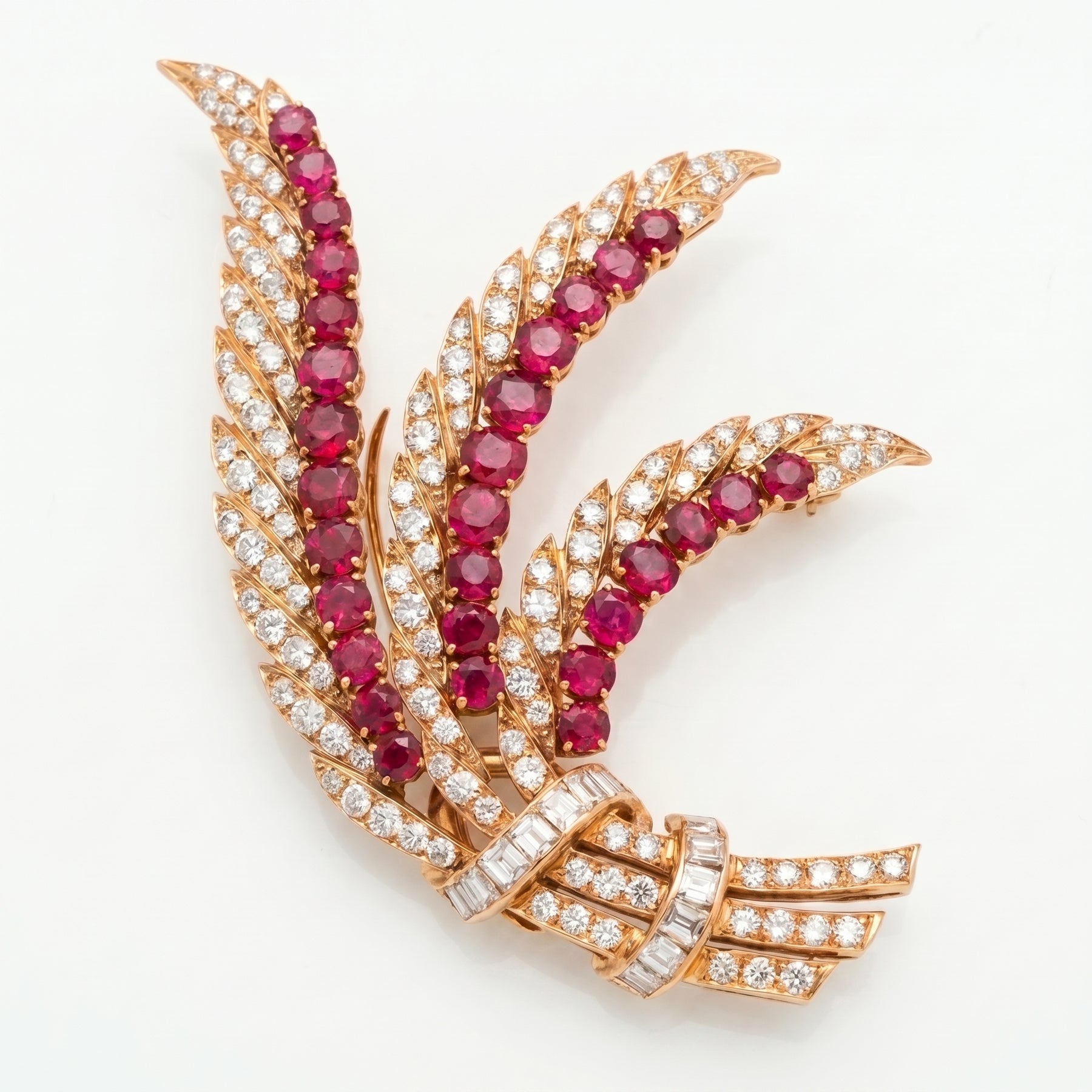 Luxury Feather & Ruby Brooch