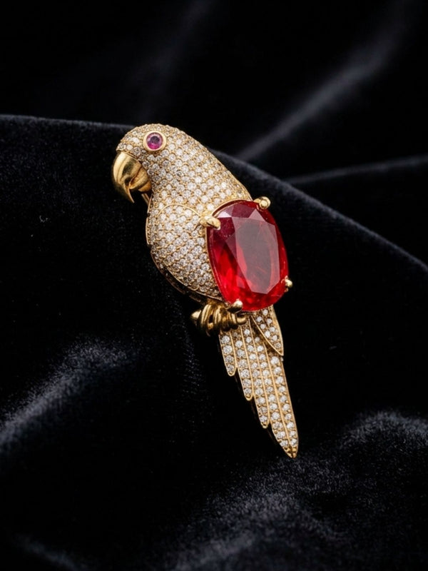 Luxury Oval Ruby Parrot Brooch