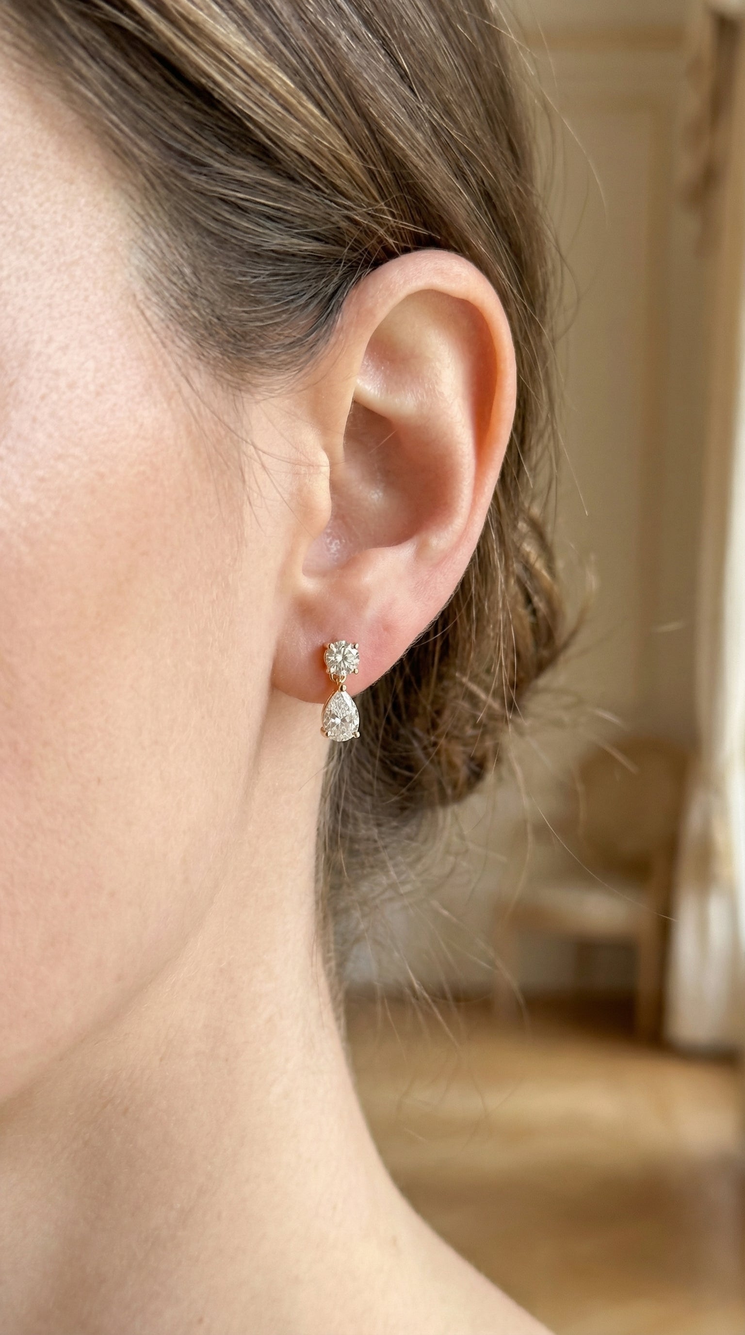 Round & Pear Diamond Drop Dangle Earring