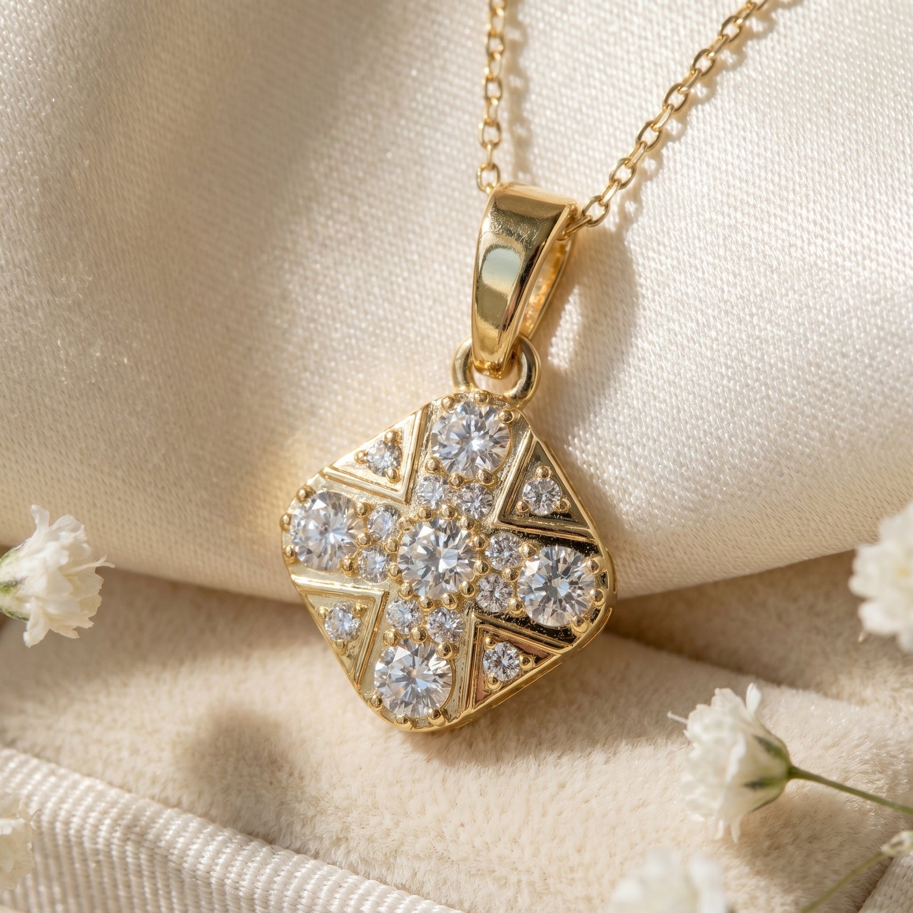 Vintage Style Diamond Cross Pendant Necklace