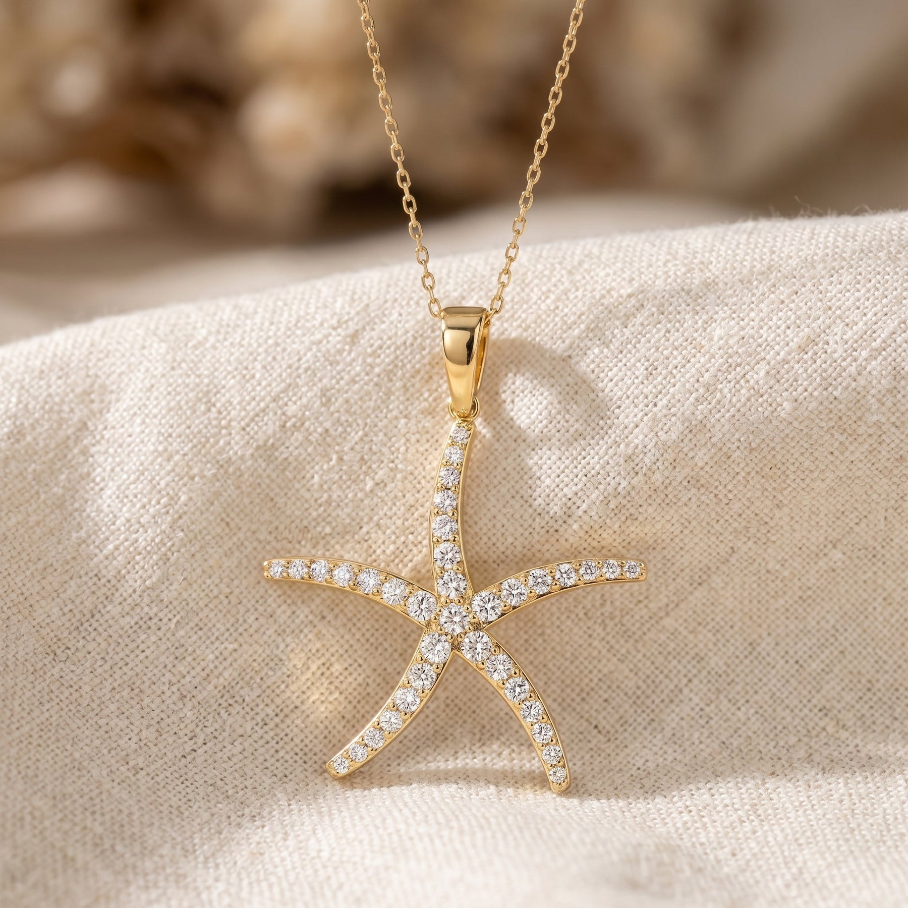 Round Diamond Starfish Embrace Pendant Necklace