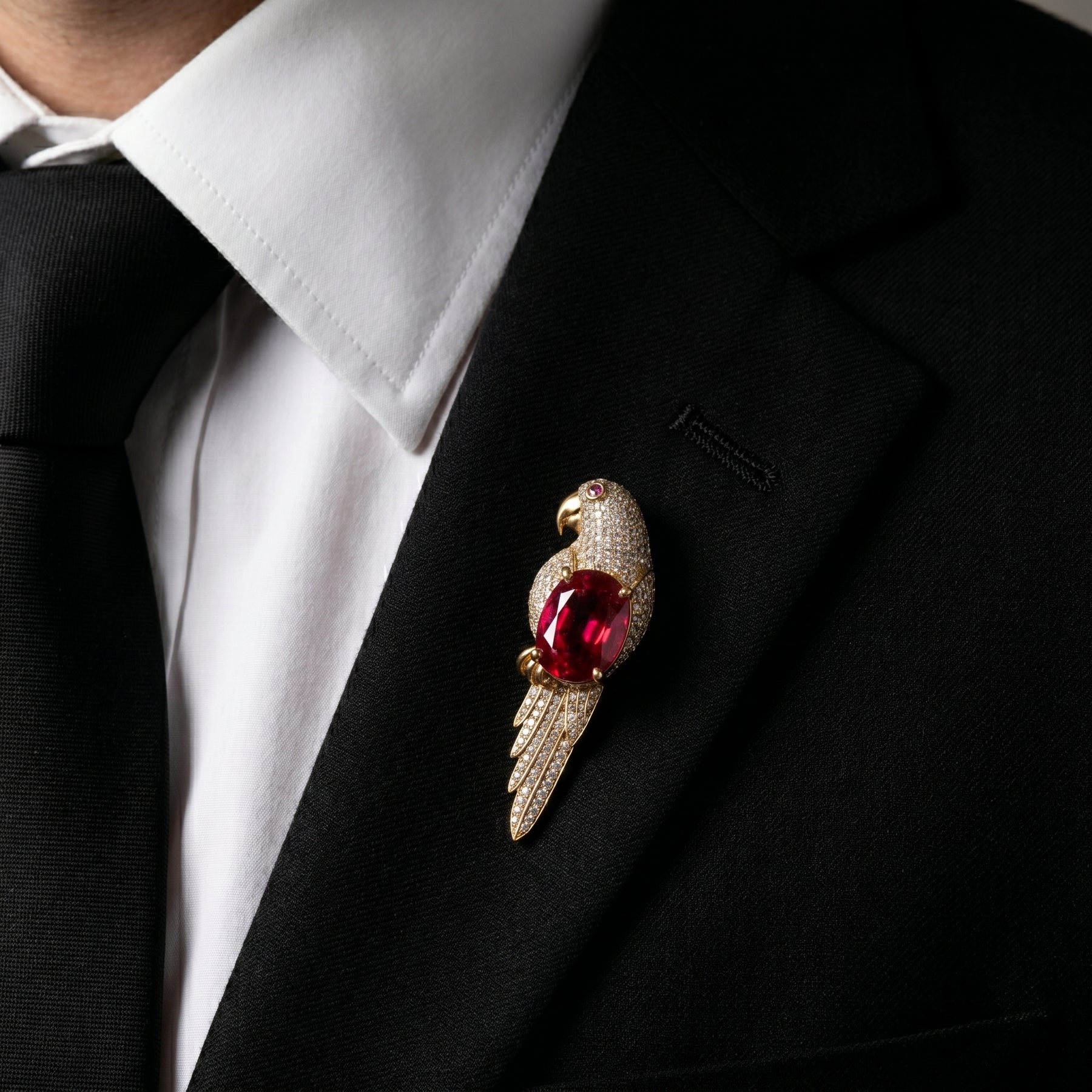 Luxury Oval Ruby Parrot Brooch