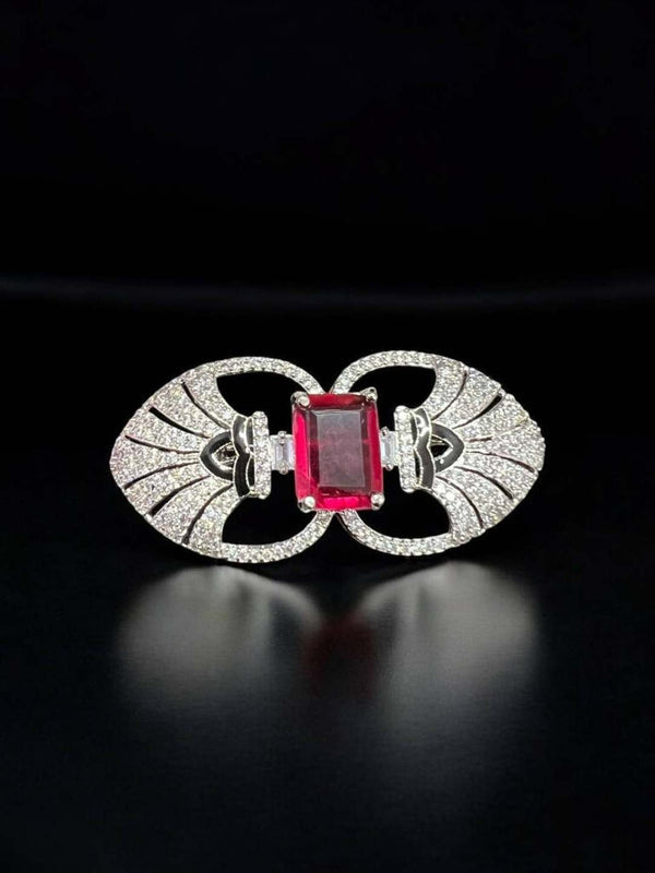 Emerald Cut Ruby Diamond Brooch