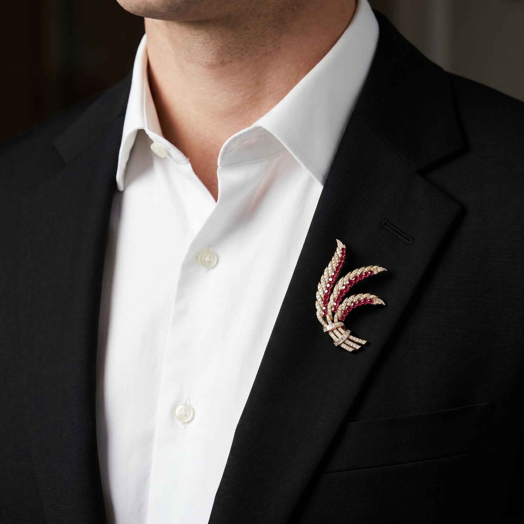 Luxury Feather & Ruby Brooch