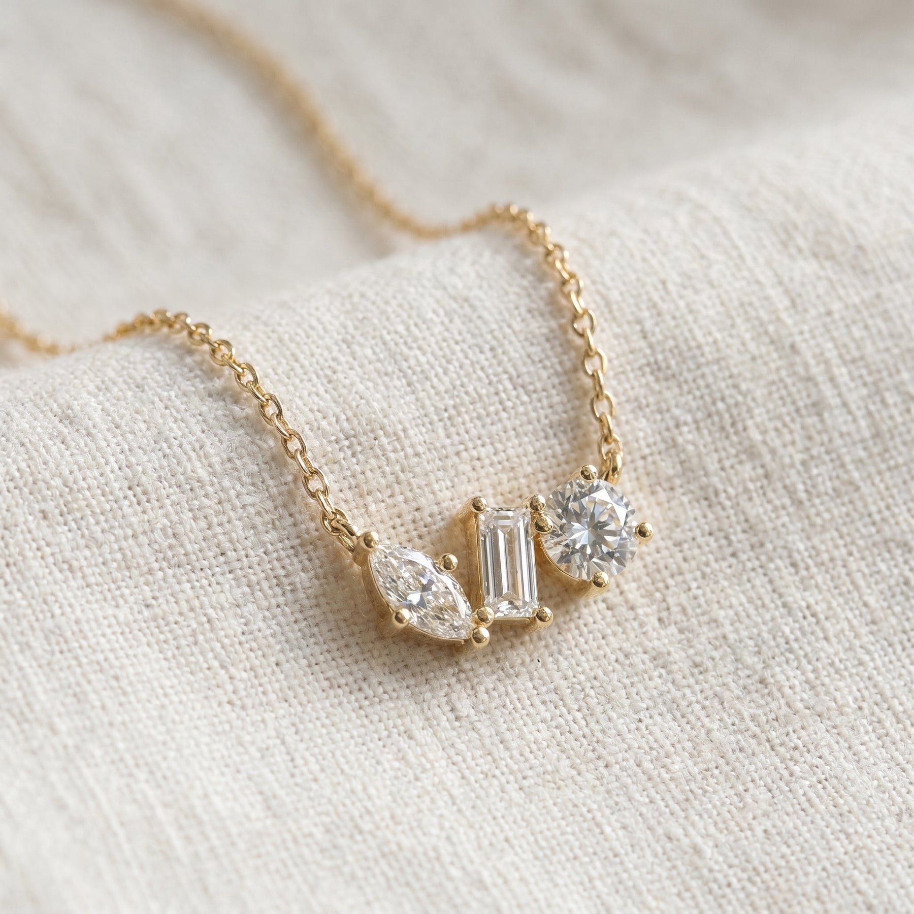 Three Stone Diamond Pendant Necklace
