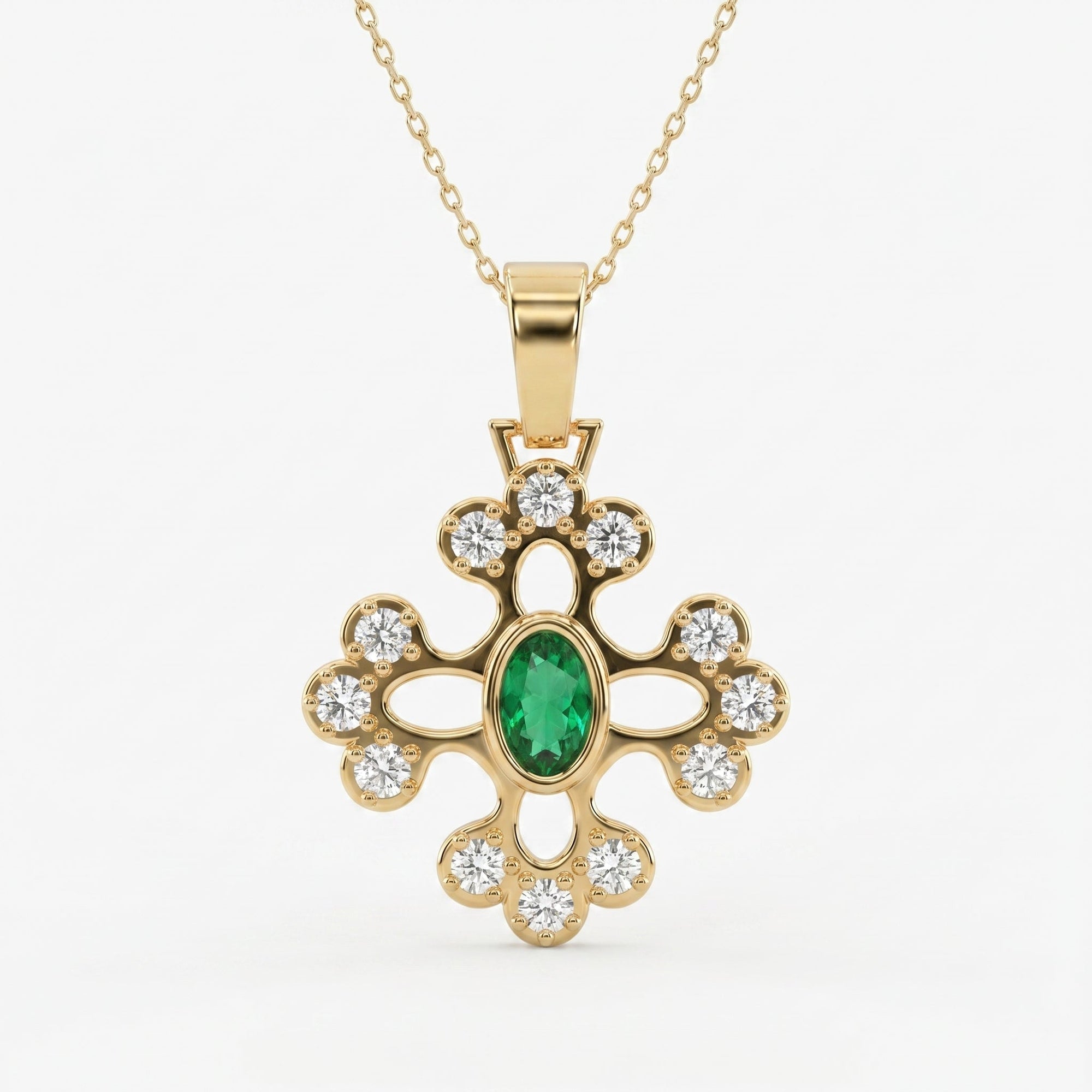 Elegant Round Diamond Floral Pendant Necklace