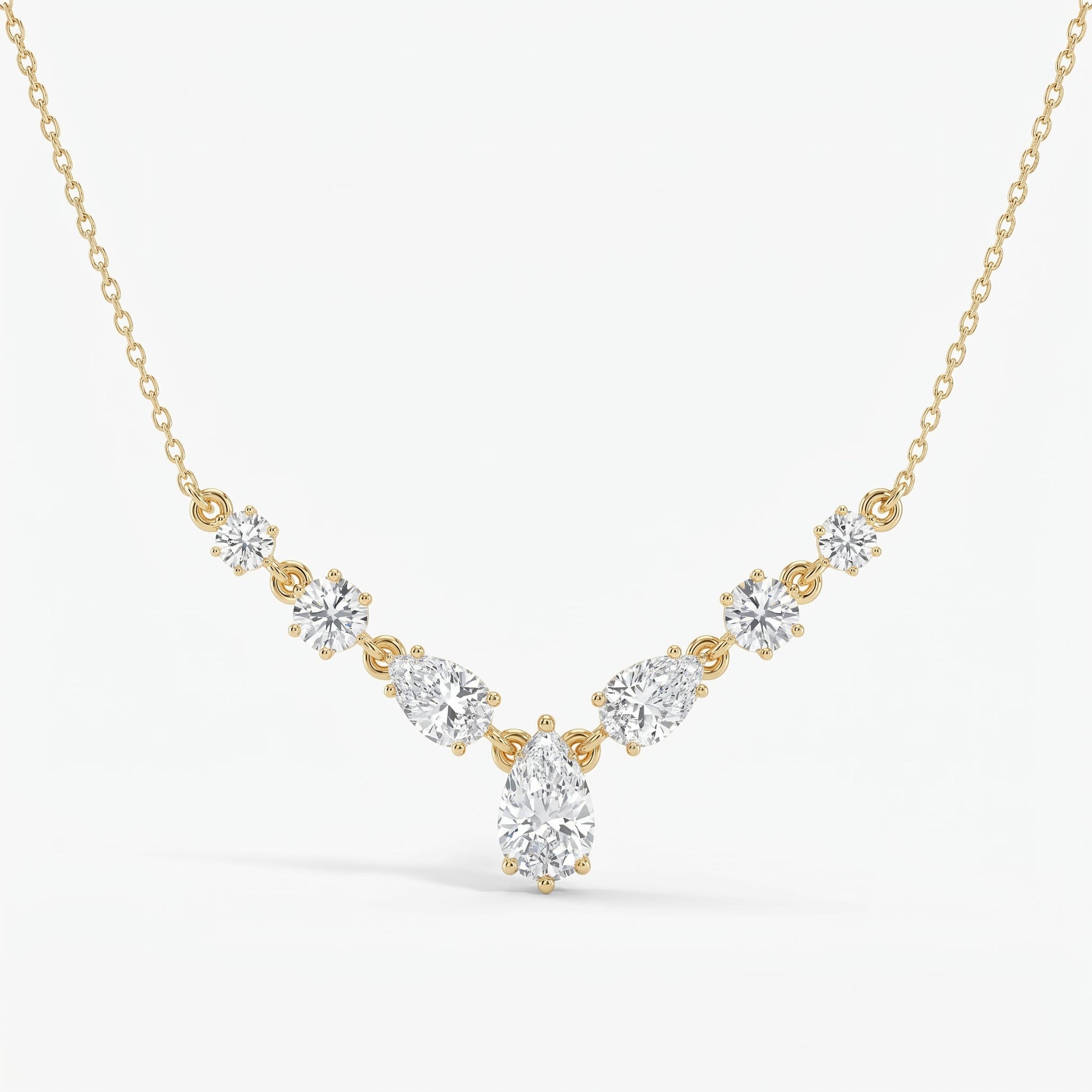Pear & Round Cut Diamond V-Shape Diamond Pendant Necklace
