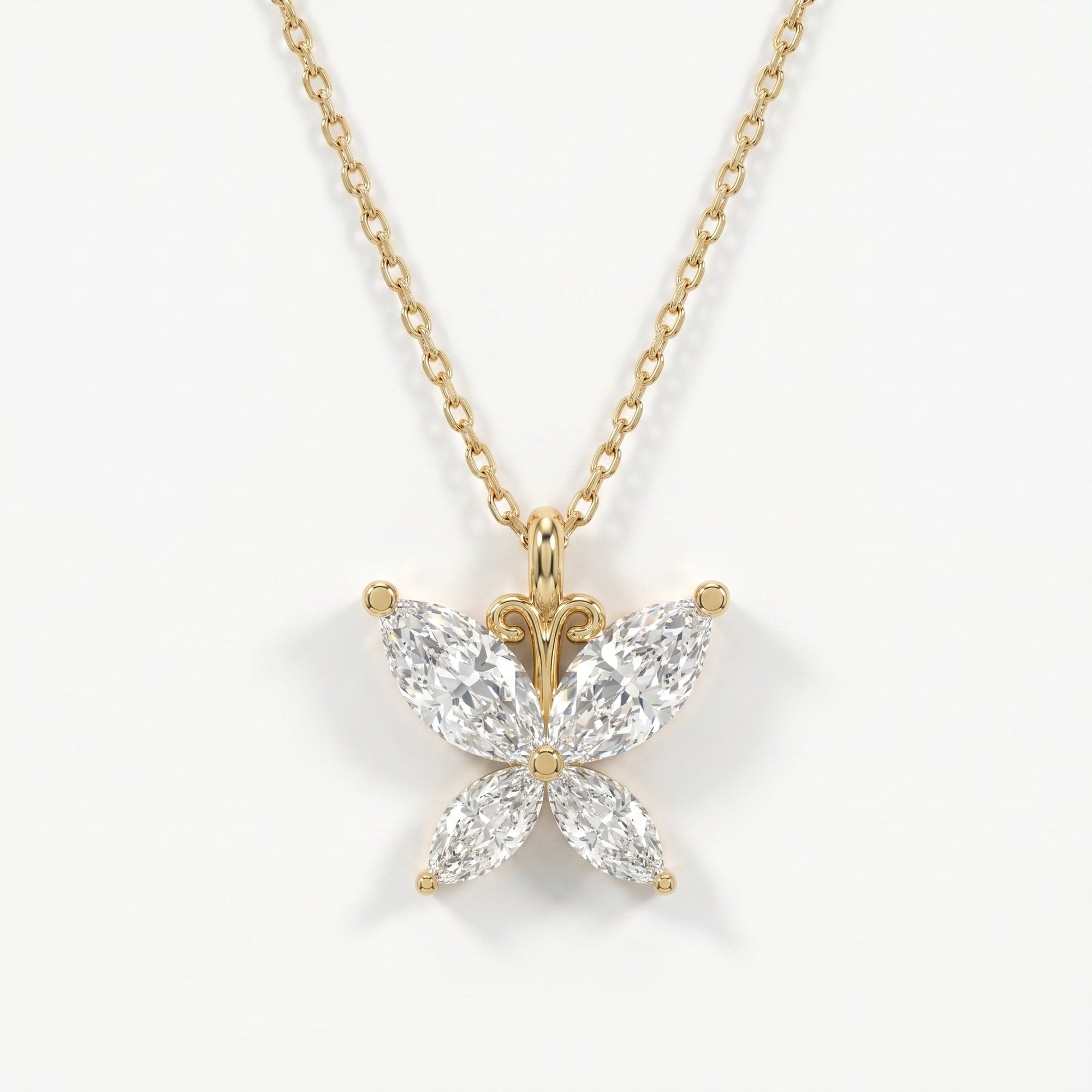 Butterfly Design Marquise Diamond Pendant Necklace