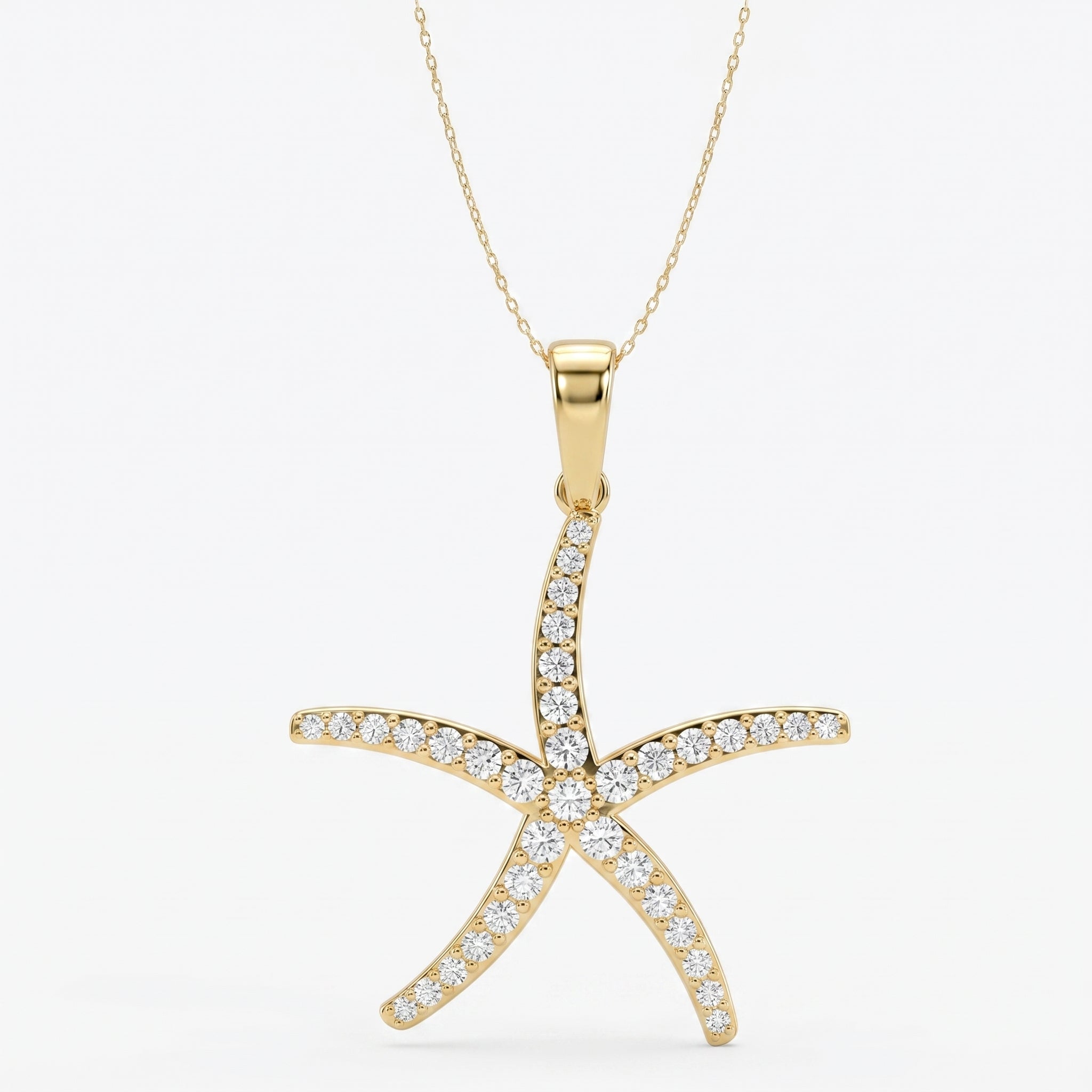 Round Diamond Starfish Embrace Pendant Necklace