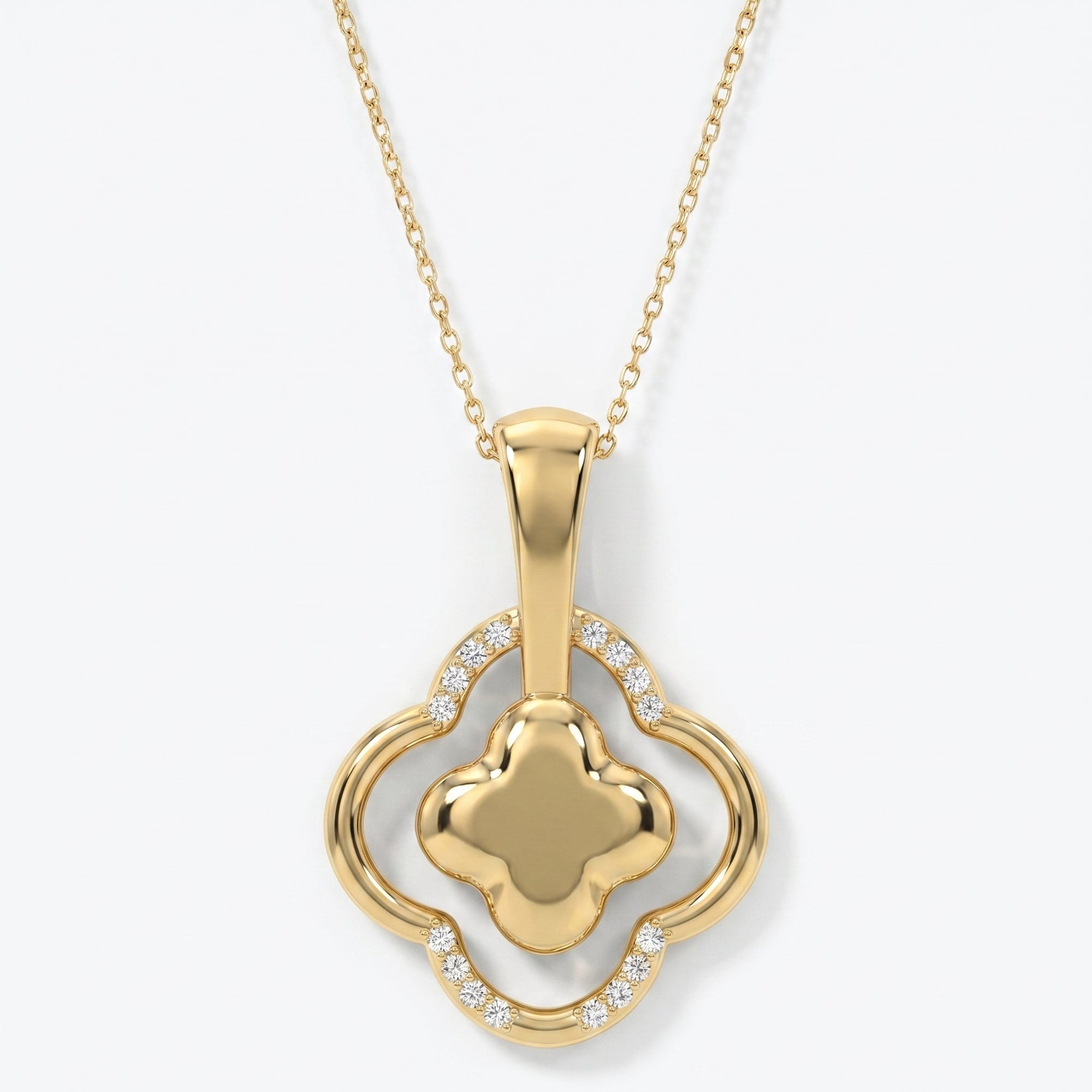 Round Diamond Elegant Clover Bloom Pendant Necklace