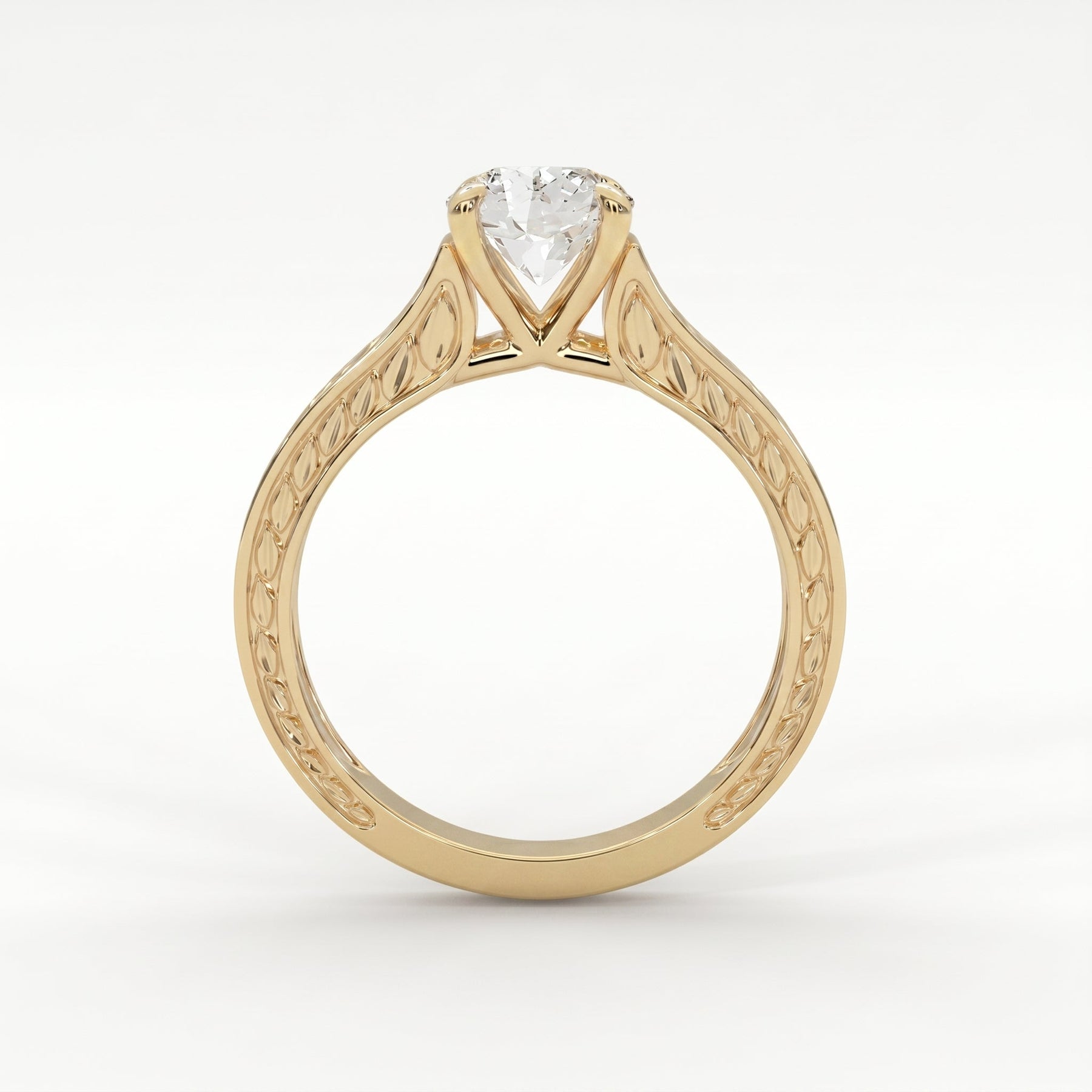 Vintage Floral Engraved Round Cut Diamond Engagement Ring