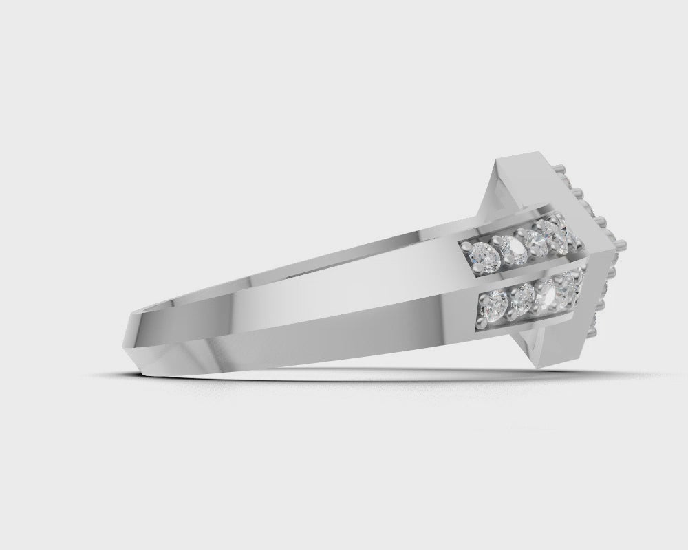 925 Sterling Silver Diamond-Shape Pavé Statement Ring