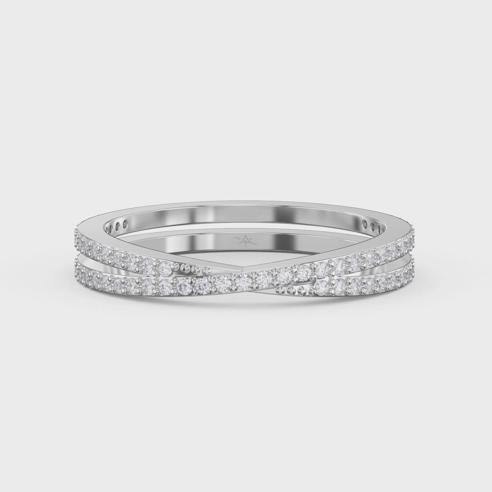Luxury Crossover Pave Double Row Round cubic zirconia Wedding Band