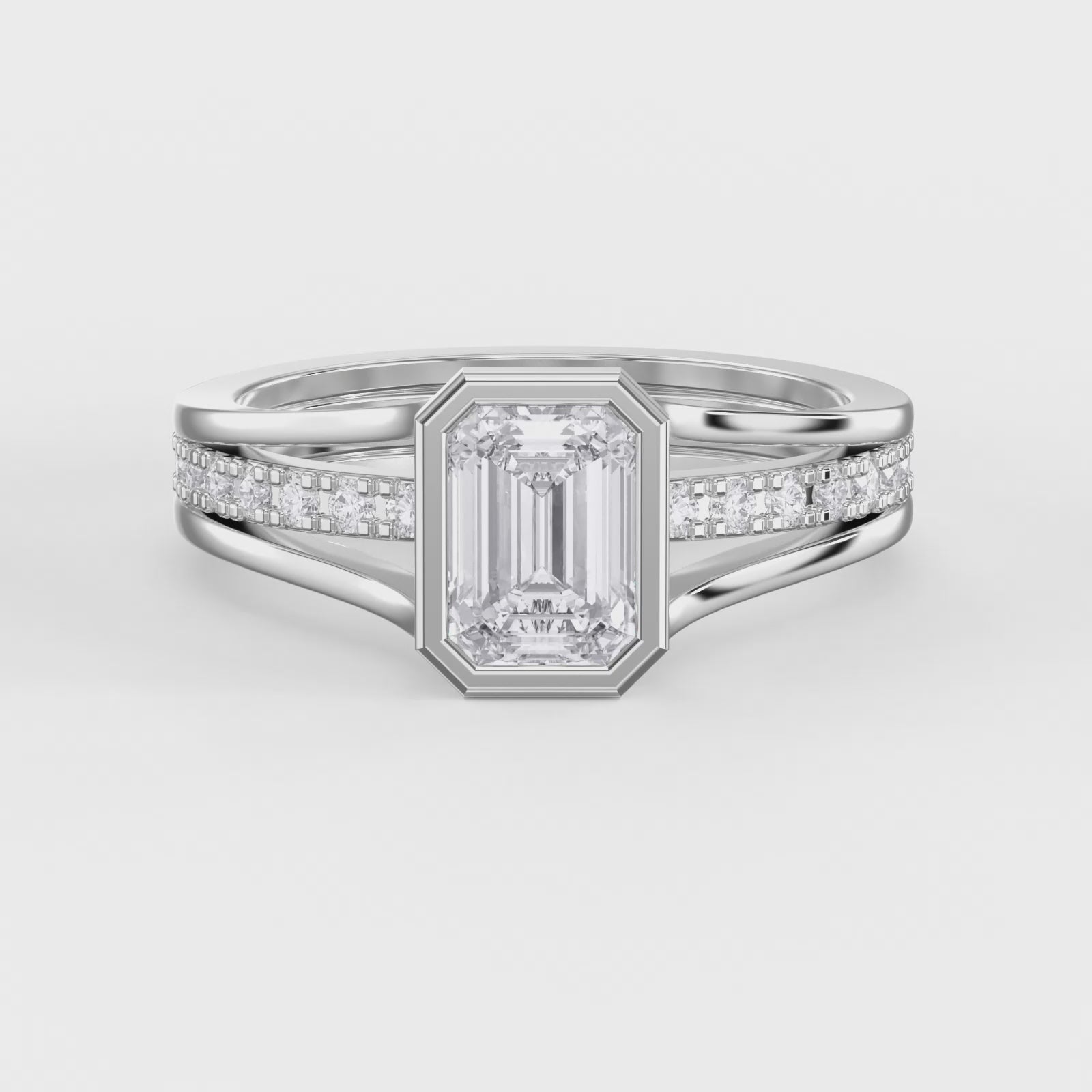 Luxury Emerald Cut Diamond Engagement Ring with Pave Side Stones