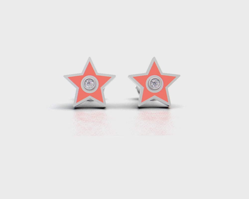 Star Shape Design Round Diamond Stud Earrings