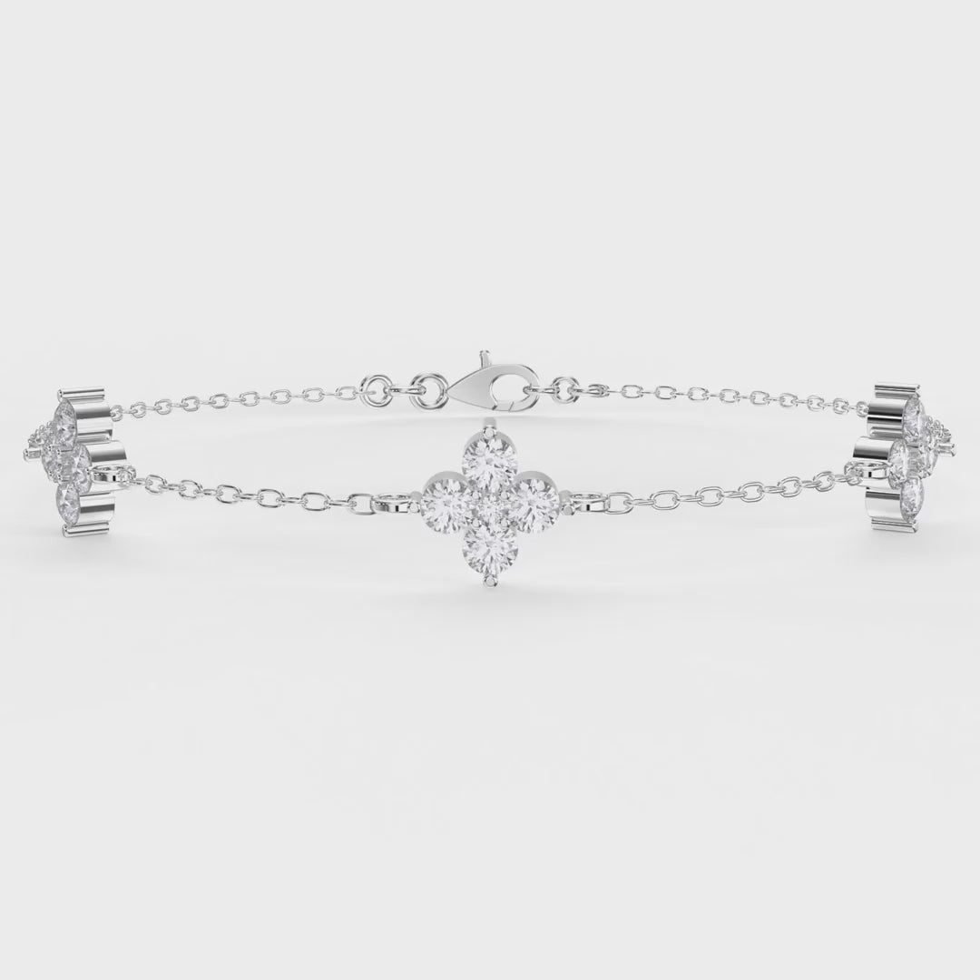 Round Diamond Verdant Bloom Clover Chain Bracelet