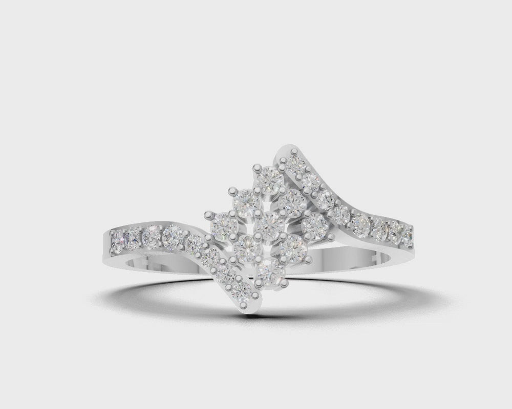 Modern Diagonal Cluster CZ Statement Ring – 925 Sterling Silver Geometric Multi-Stone Band