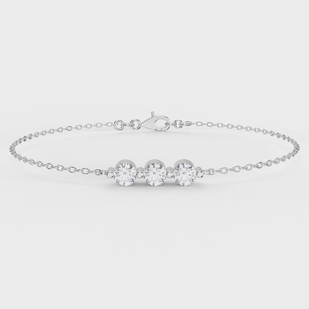 Round Diamond Timeless Trinity Bezel Set Chain Bracelet