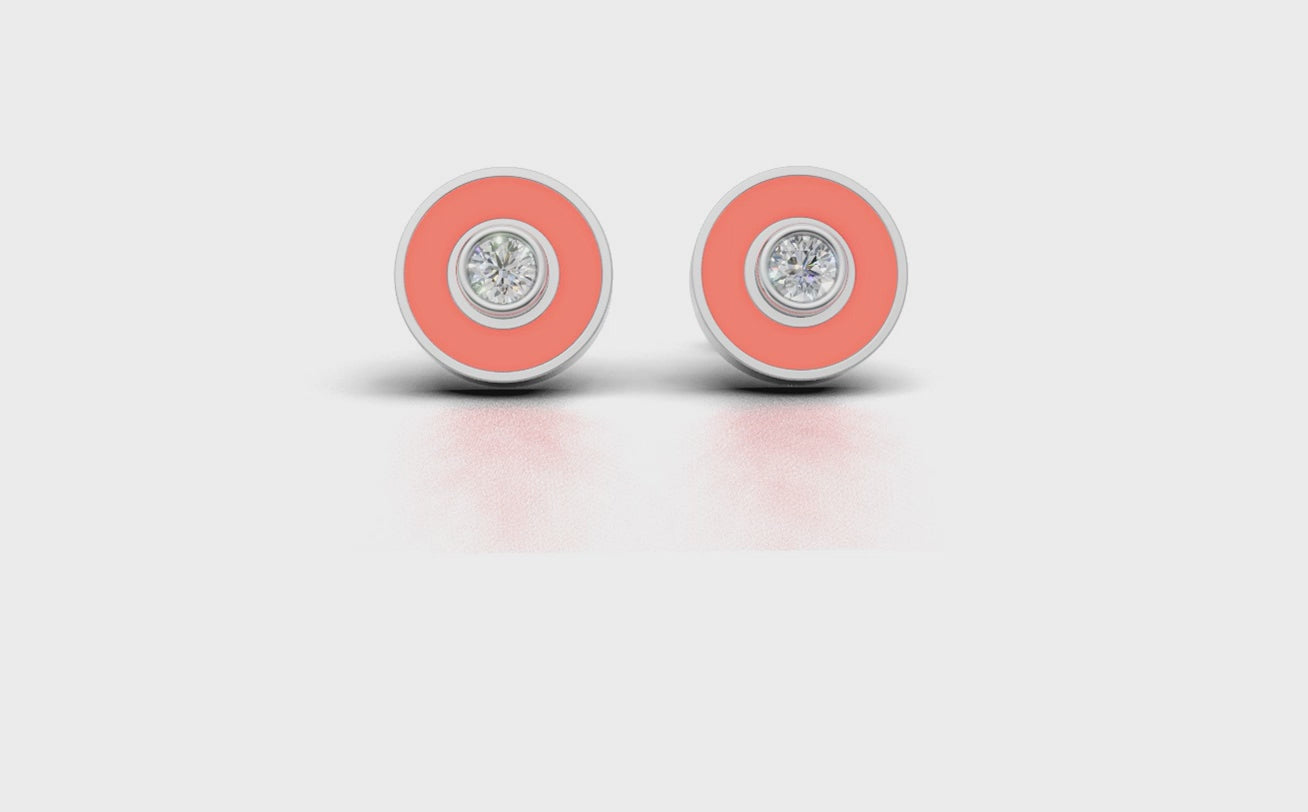 Elegant Round Diamond Stud Earrings with Enamel Design